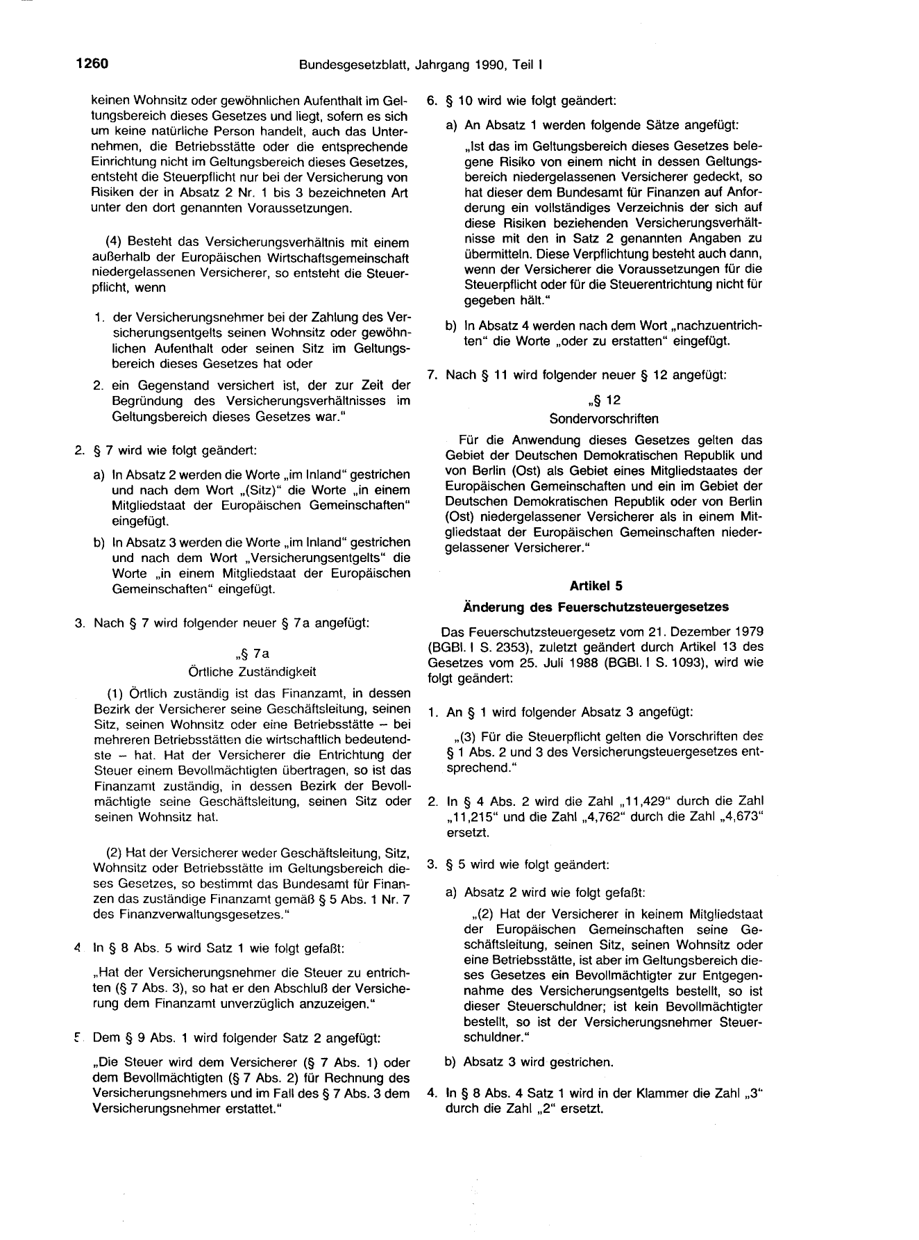BGBl. 1990, Seite 1260 — Originalseite als Abbildung