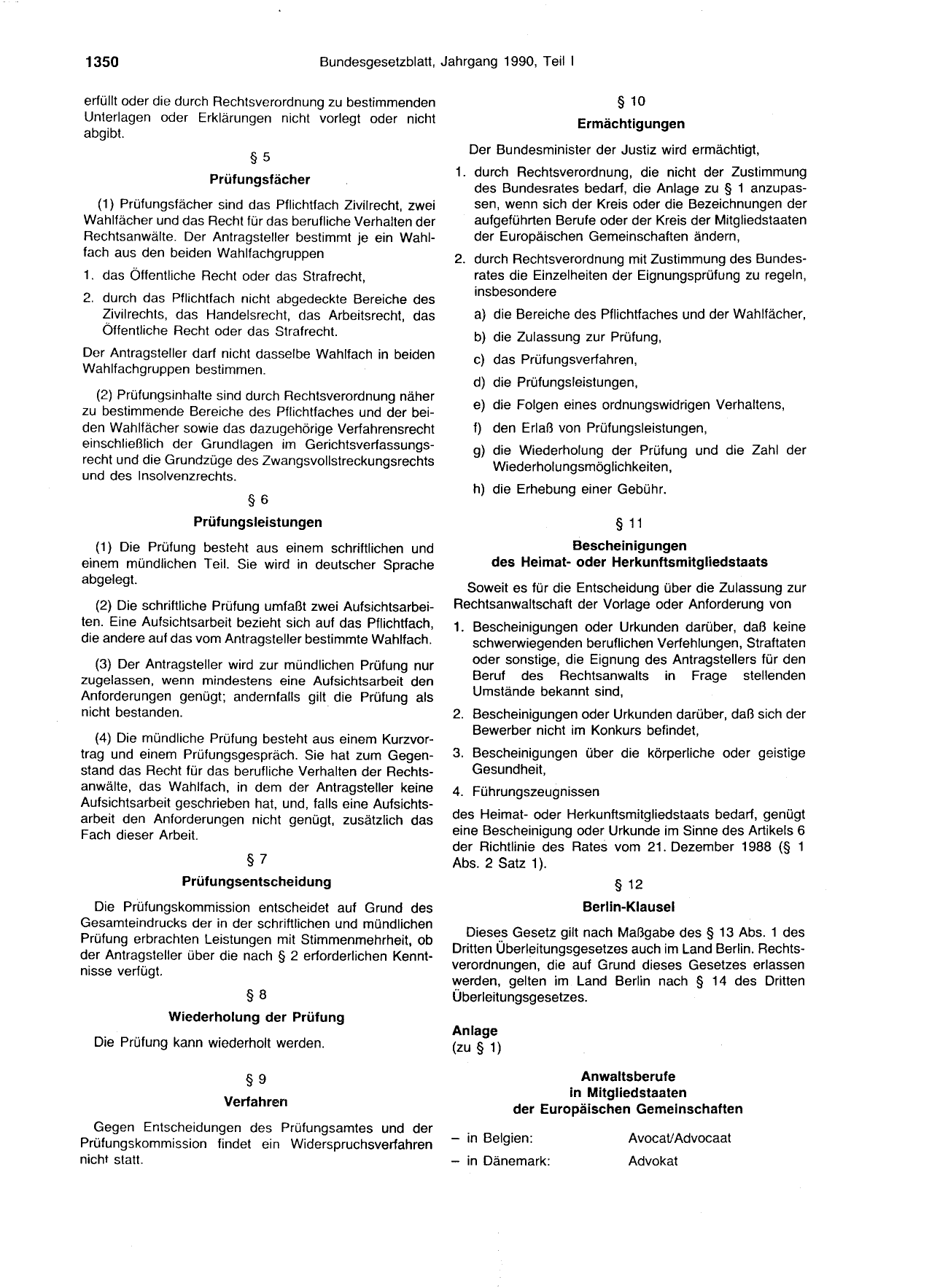 BGBl. 1990, Seite 1350 — Originalseite als Abbildung