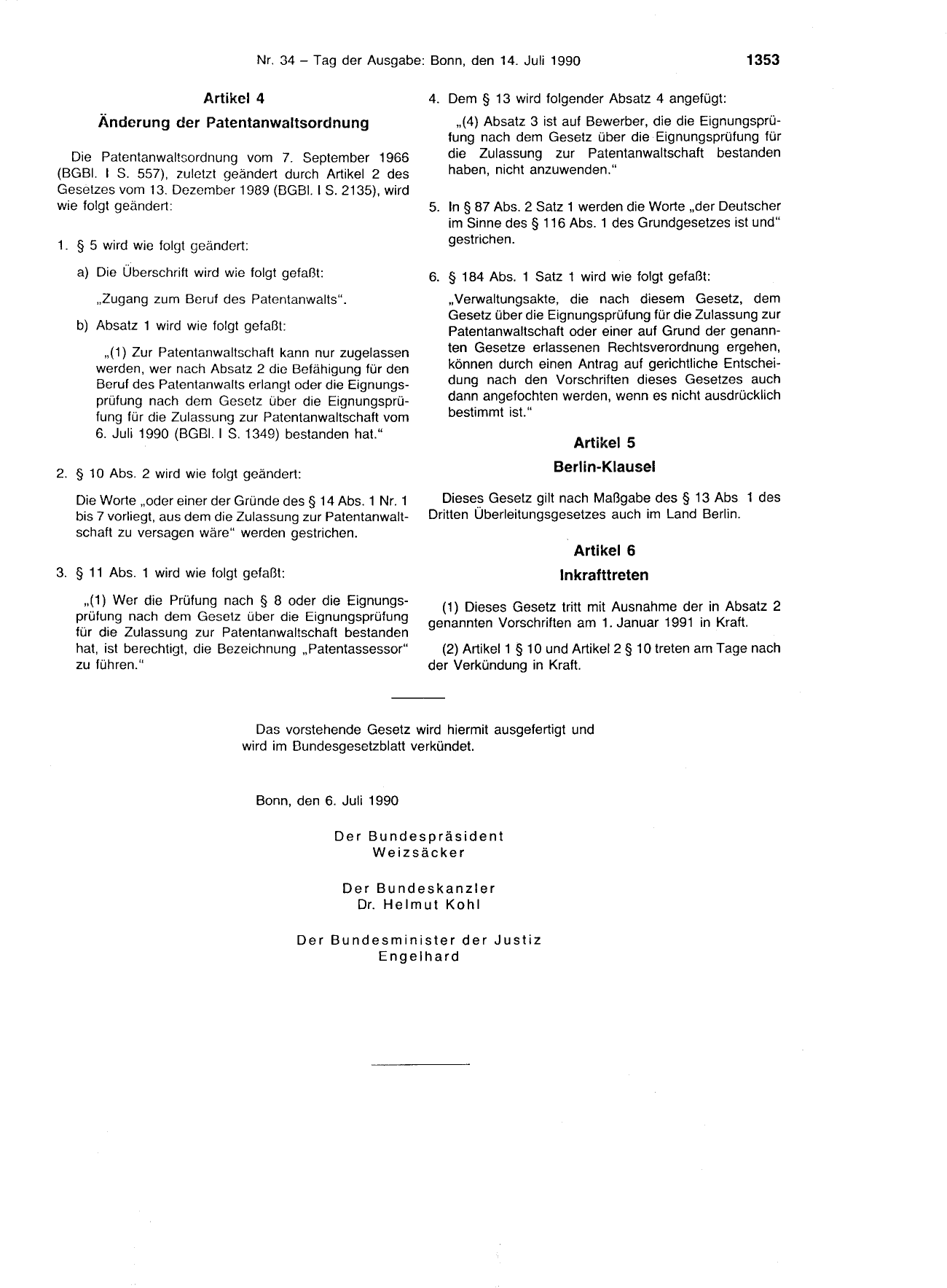 BGBl. 1990, Seite 1353 — Originalseite als Abbildung