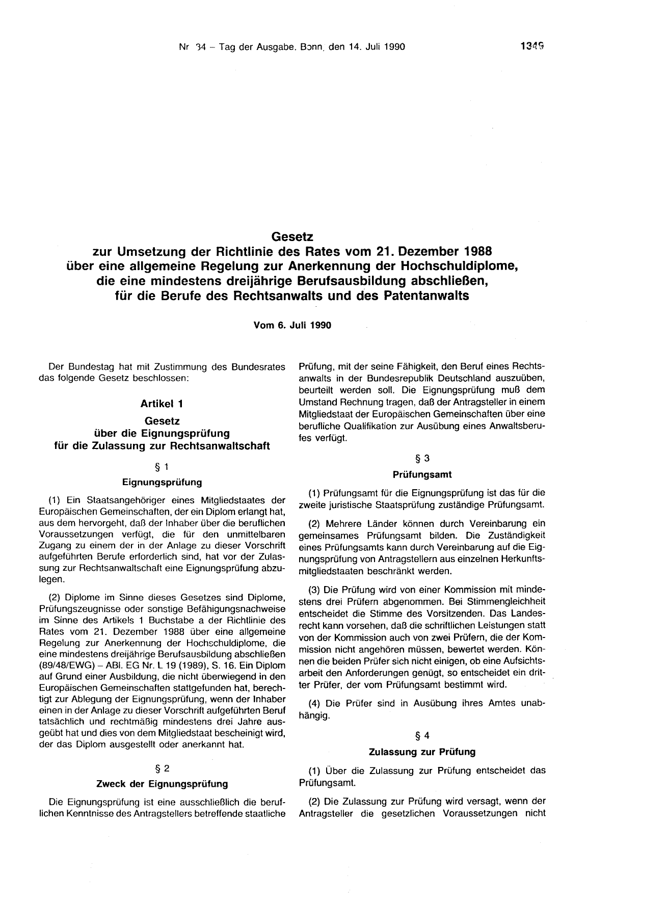BGBl. 1990, Seite 1345 — Originalseite als Abbildung