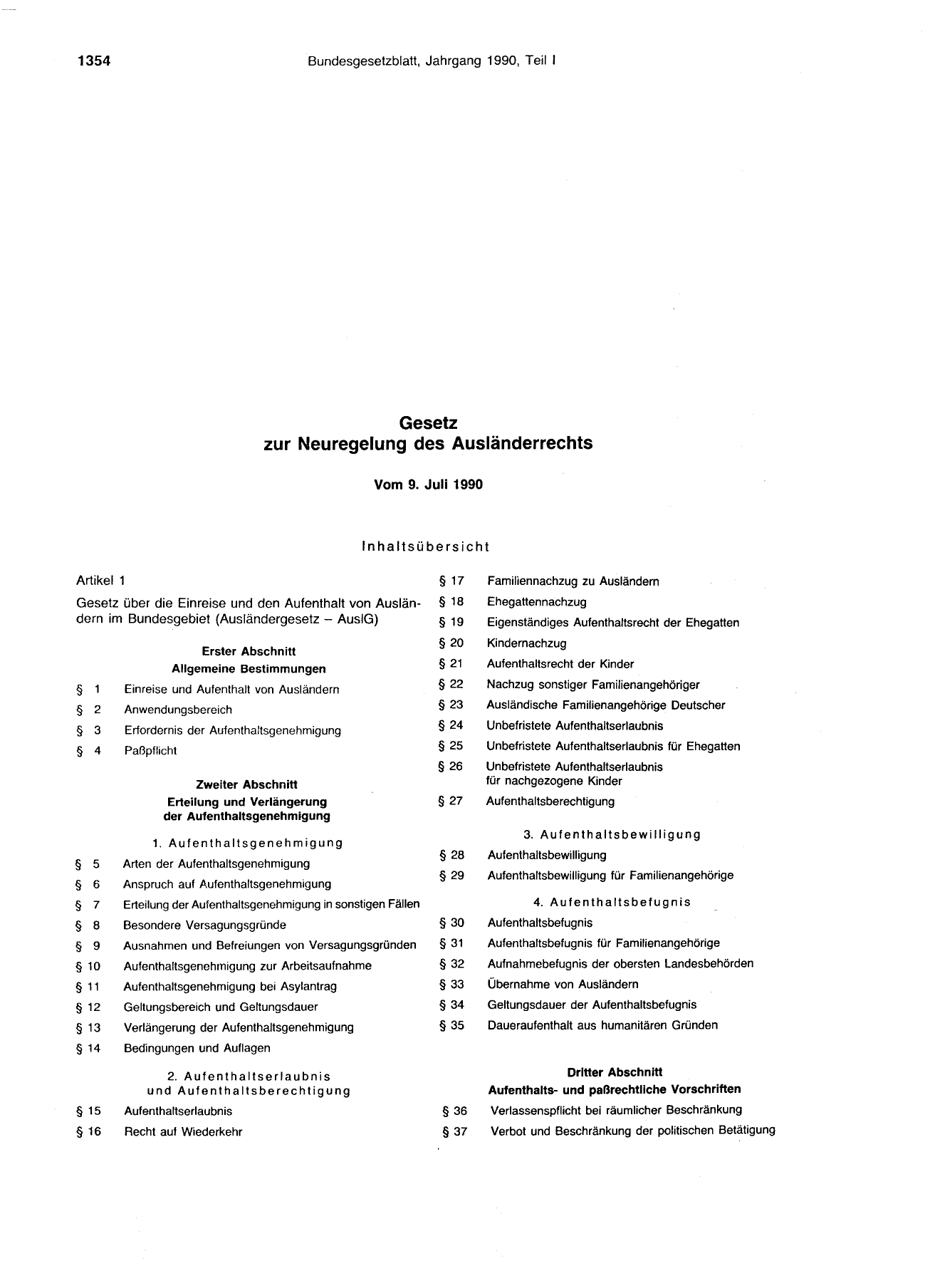 BGBl. 1990, Seite 1354 — Originalseite als Abbildung