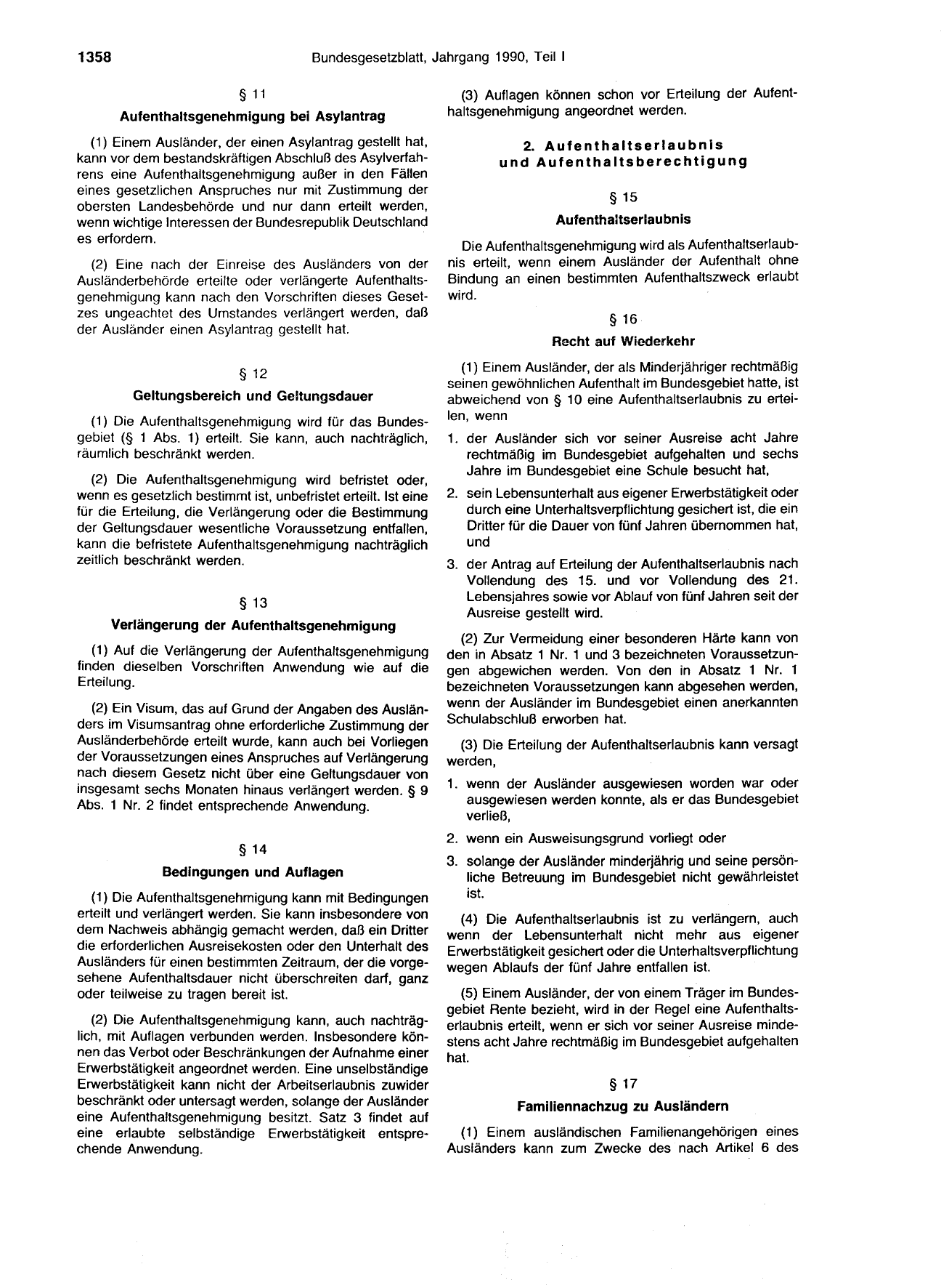 BGBl. 1990, Seite 1358 — Originalseite als Abbildung