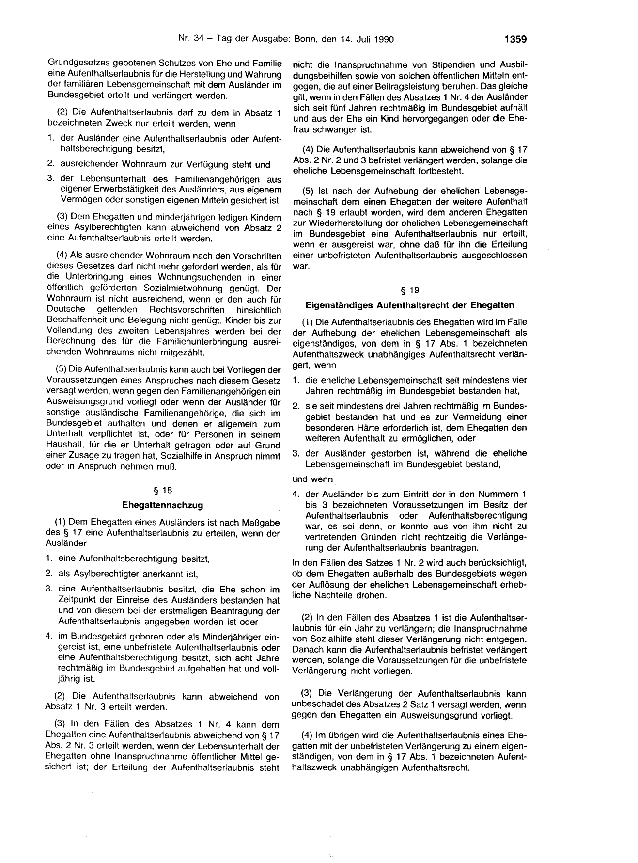 BGBl. 1990, Seite 1359 — Originalseite als Abbildung