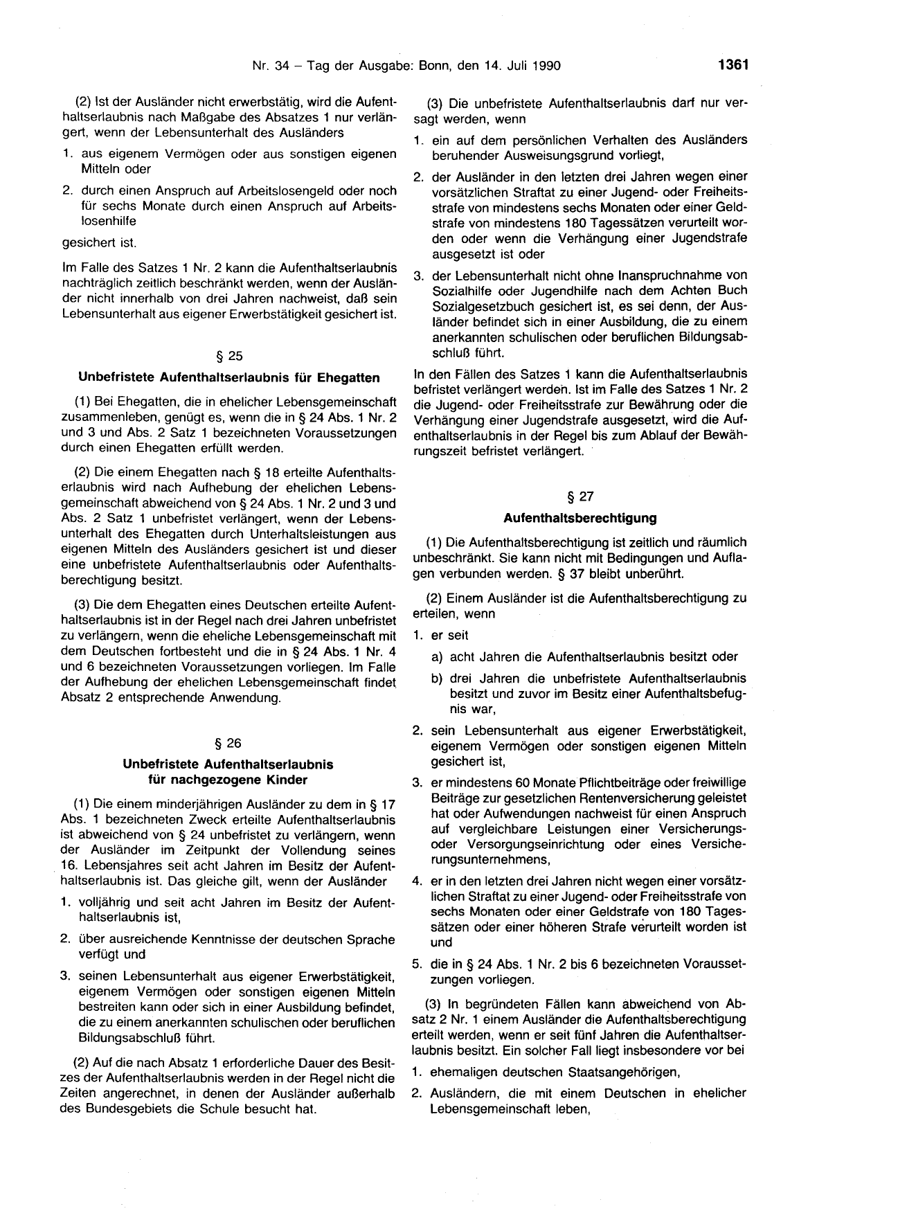 BGBl. 1990, Seite 1361 — Originalseite als Abbildung