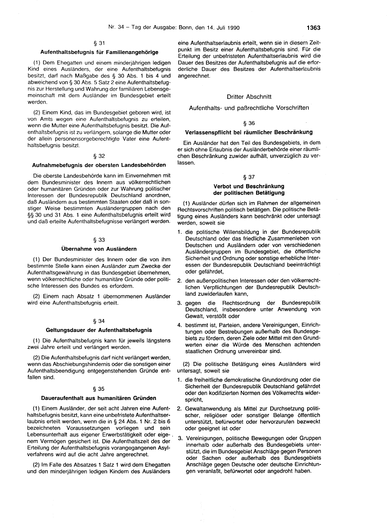 BGBl. 1990, Seite 1363 — Originalseite als Abbildung