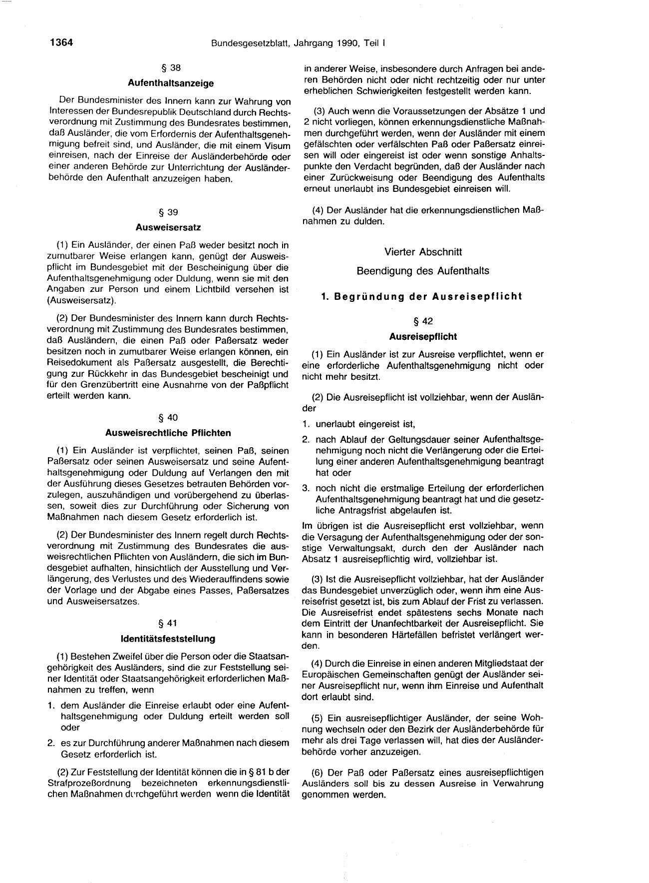 BGBl. 1990, Seite 1364 — Originalseite als Abbildung