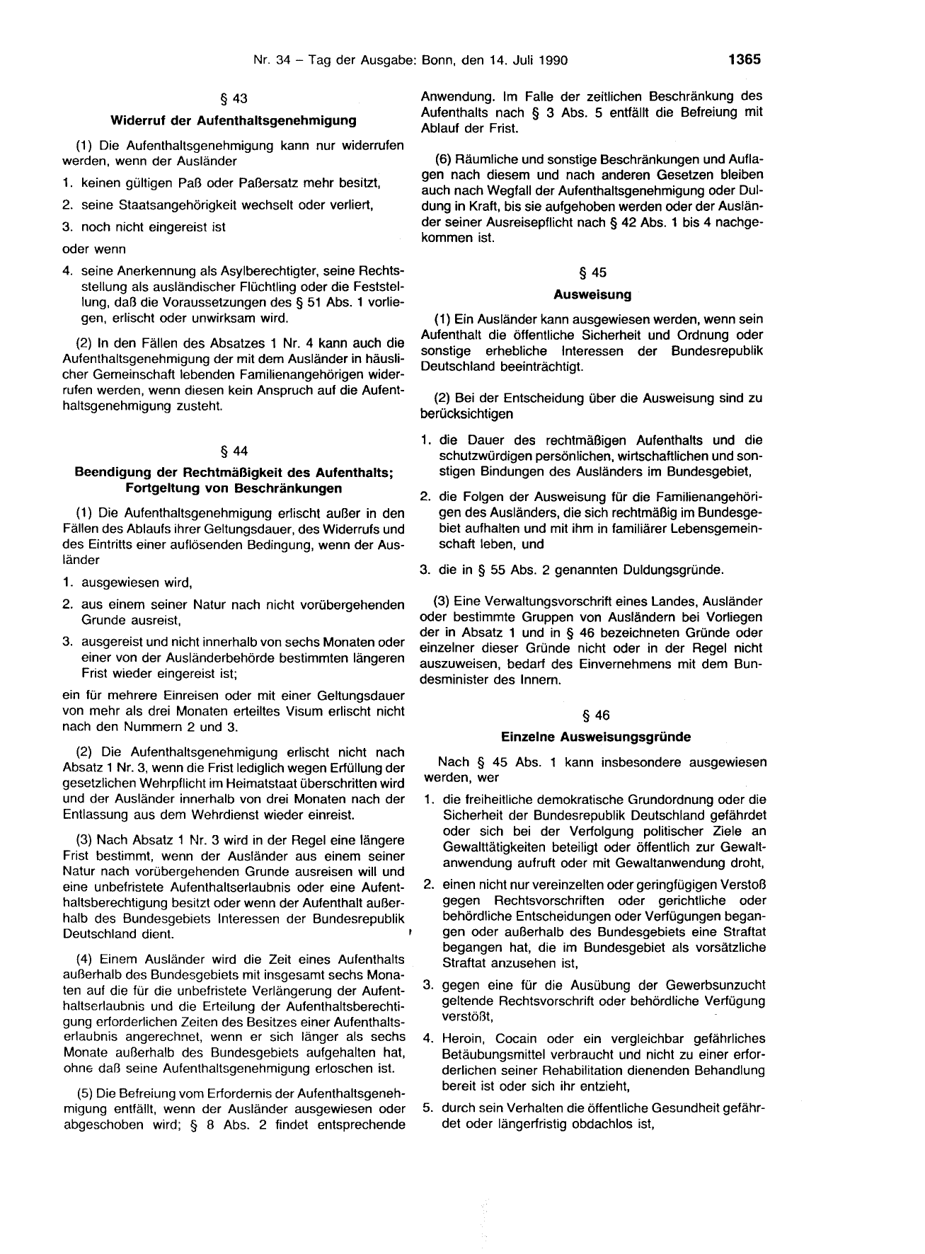 BGBl. 1990, Seite 1365 — Originalseite als Abbildung