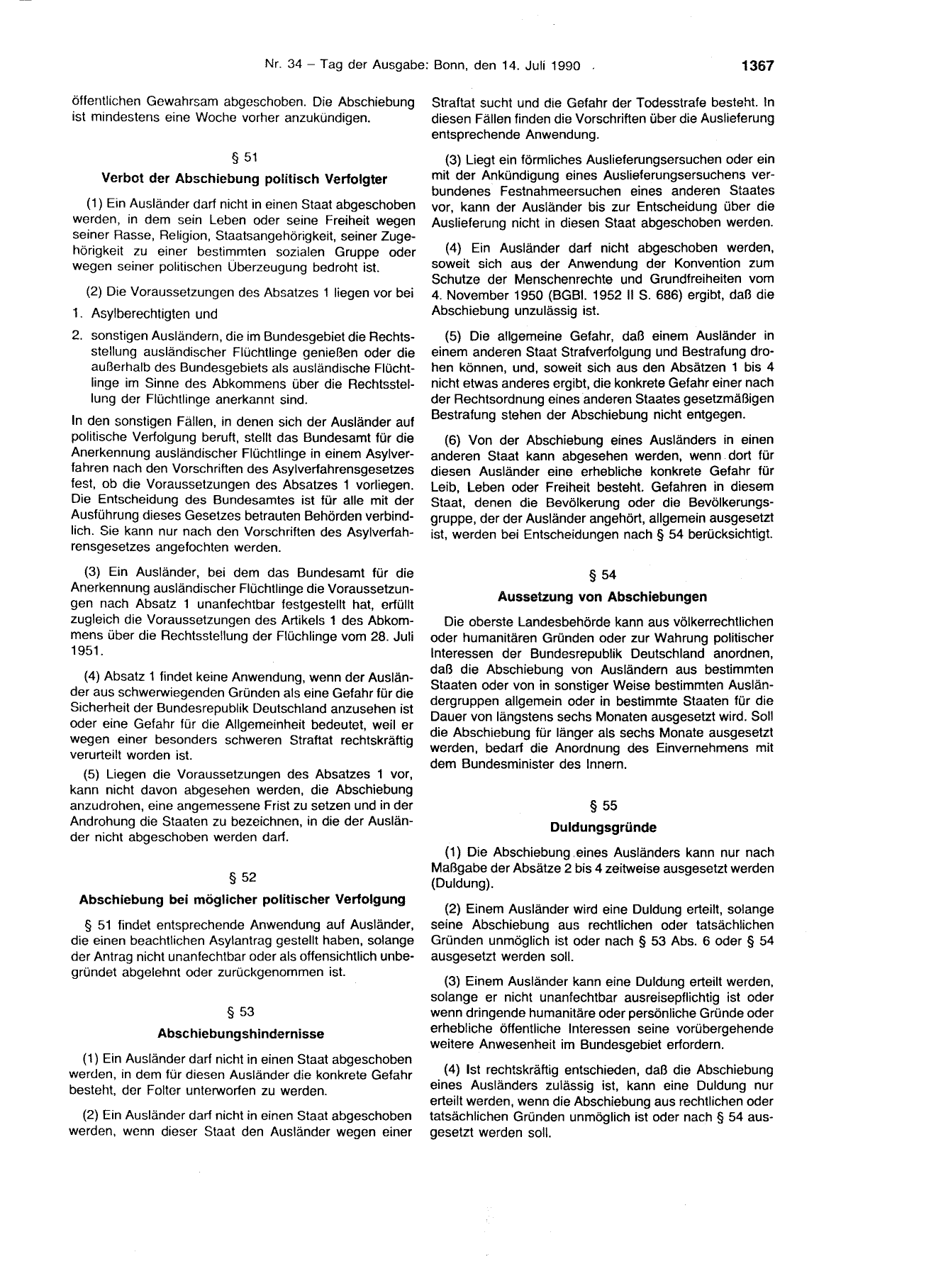BGBl. 1990, Seite 1367 — Originalseite als Abbildung