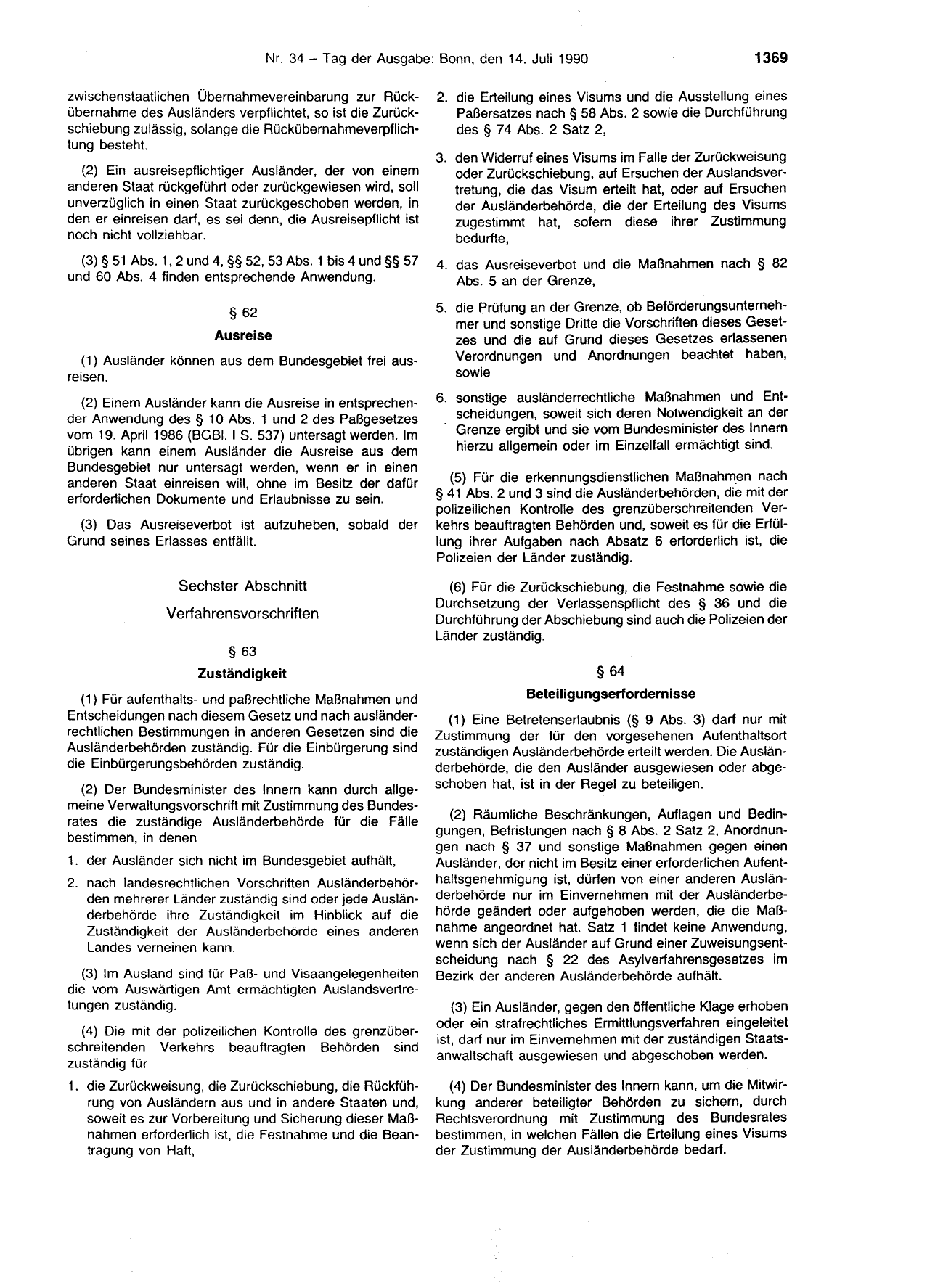 BGBl. 1990, Seite 1369 — Originalseite als Abbildung