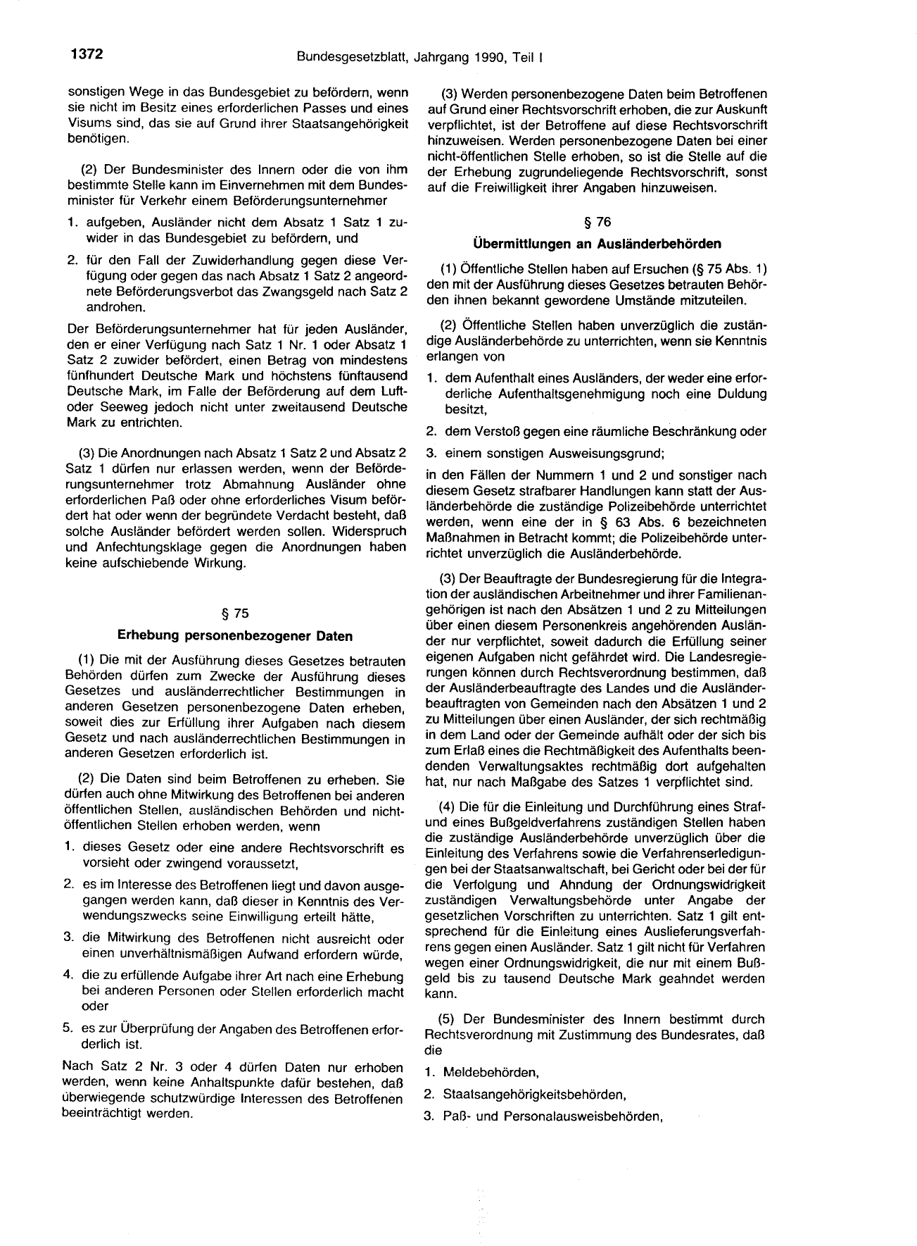 BGBl. 1990, Seite 1372 — Originalseite als Abbildung