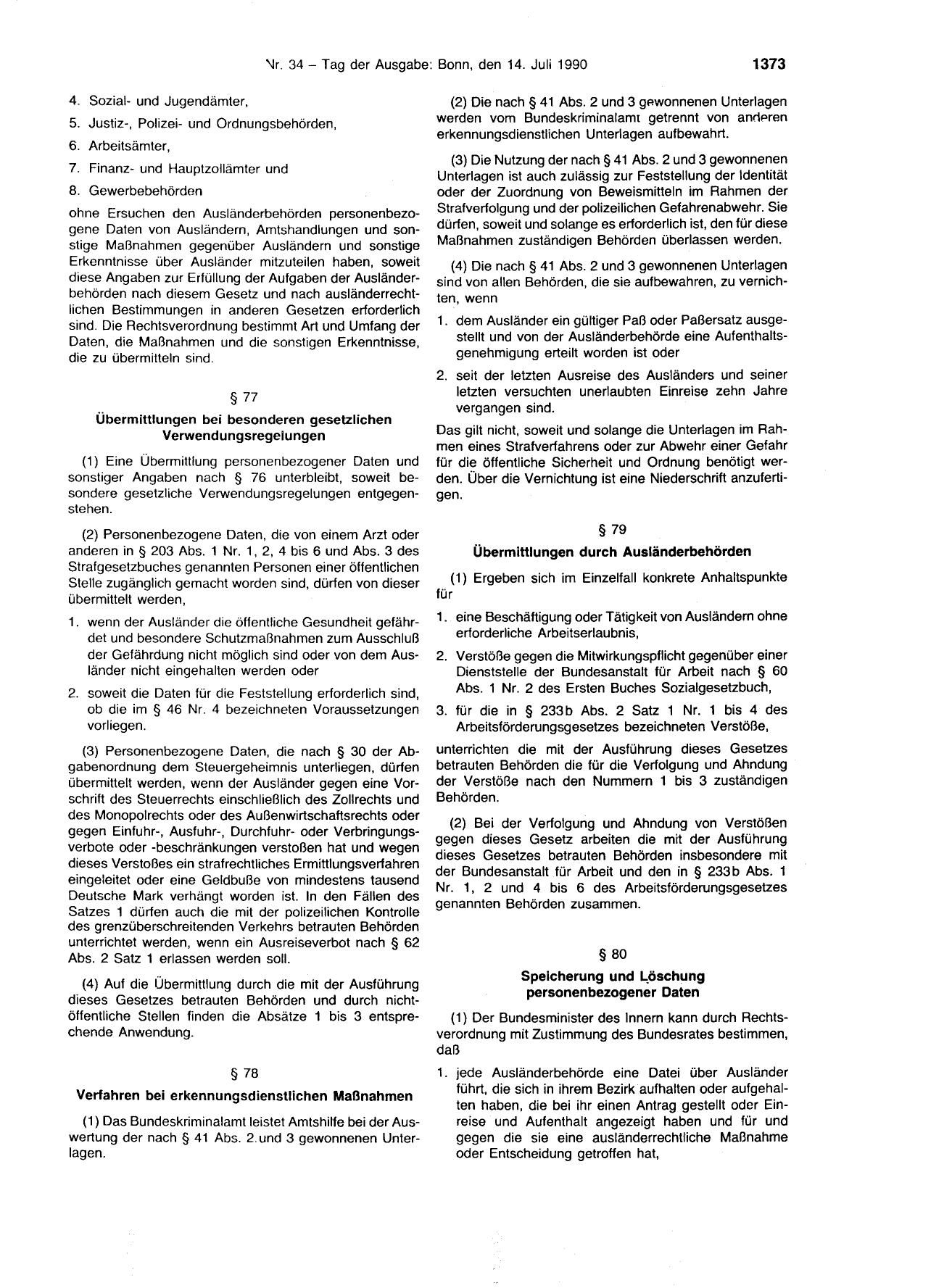 BGBl. 1990, Seite 1373 — Originalseite als Abbildung
