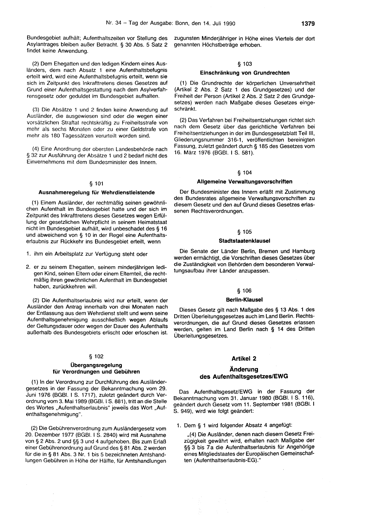 BGBl. 1990, Seite 1379 — Originalseite als Abbildung