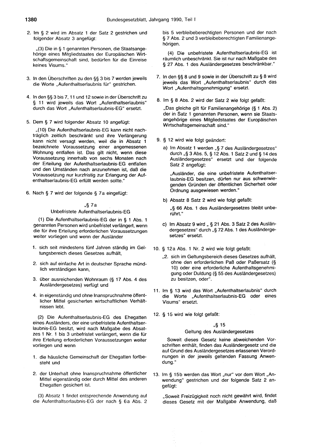 BGBl. 1990, Seite 1380 — Originalseite als Abbildung