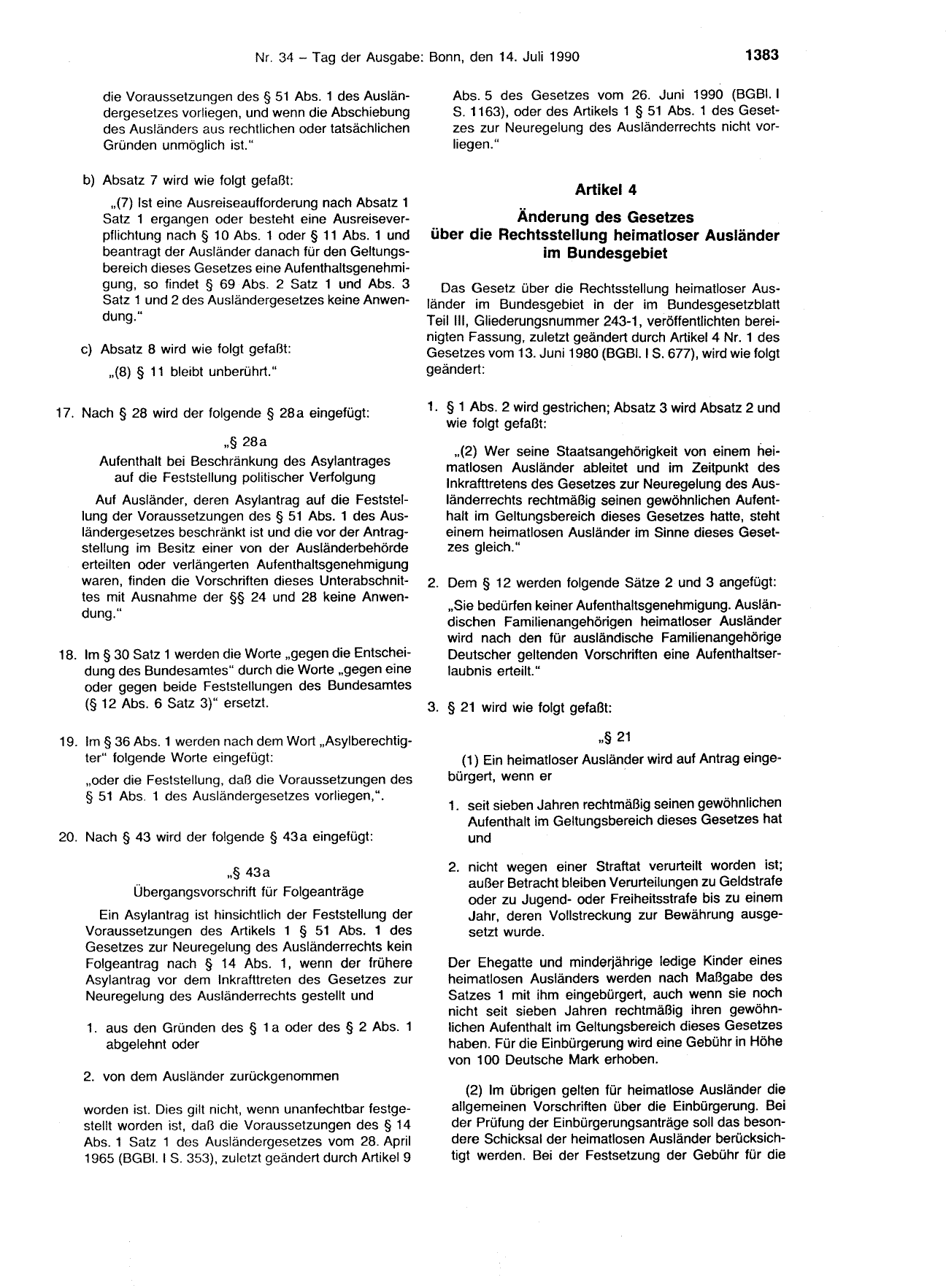 BGBl. 1990, Seite 1383 — Originalseite als Abbildung