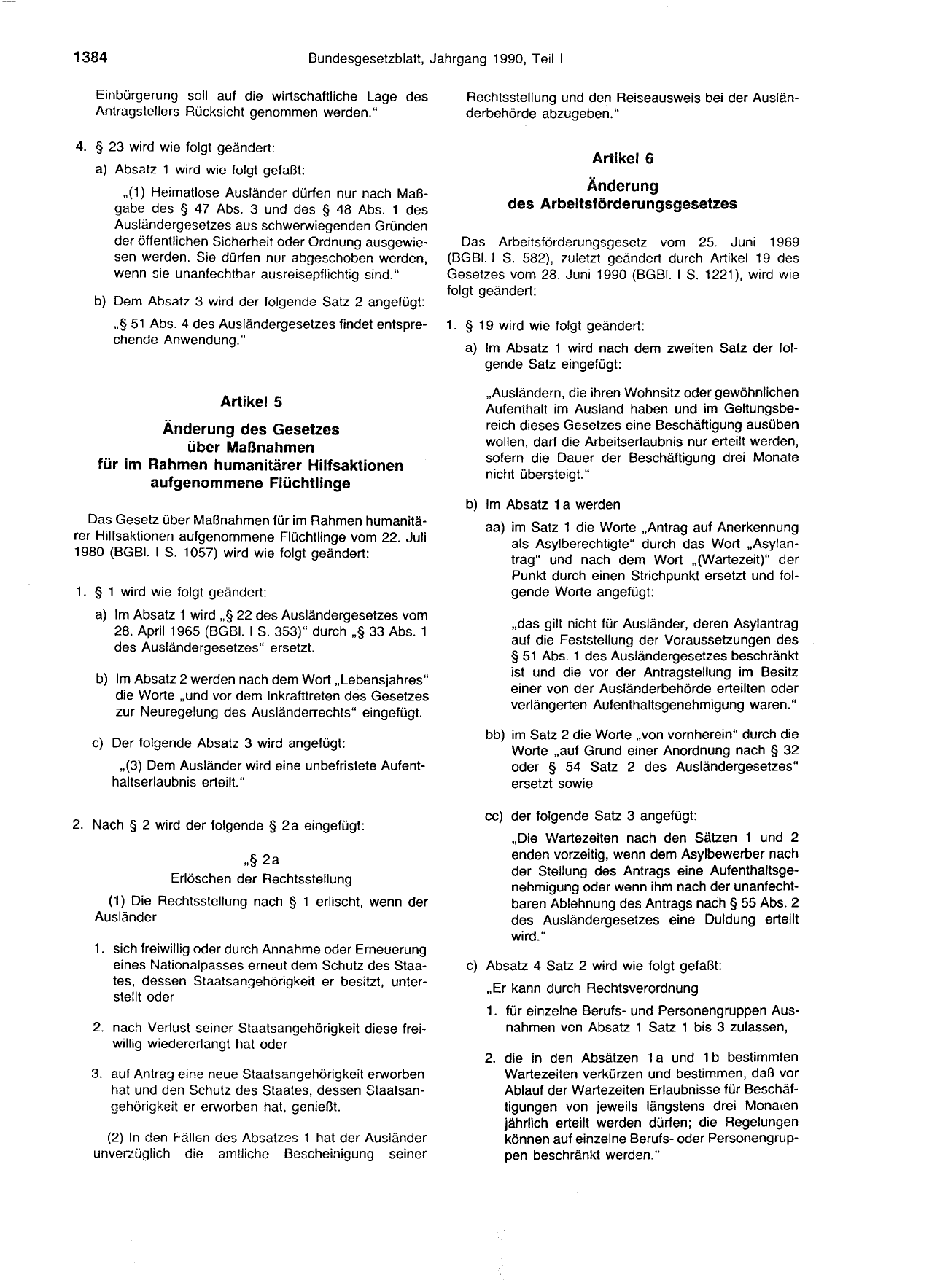 BGBl. 1990, Seite 1384 — Originalseite als Abbildung