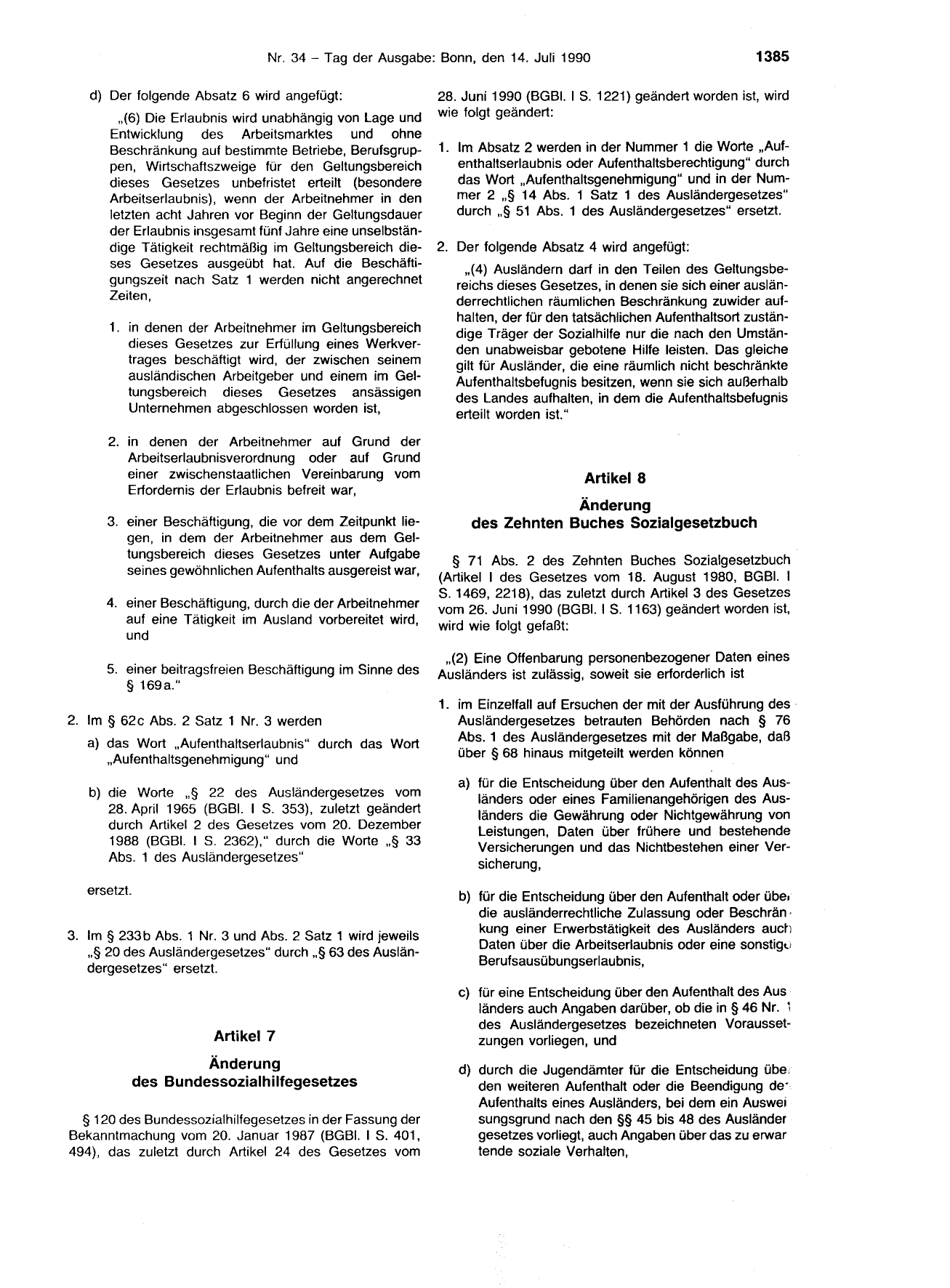 BGBl. 1990, Seite 1385 — Originalseite als Abbildung