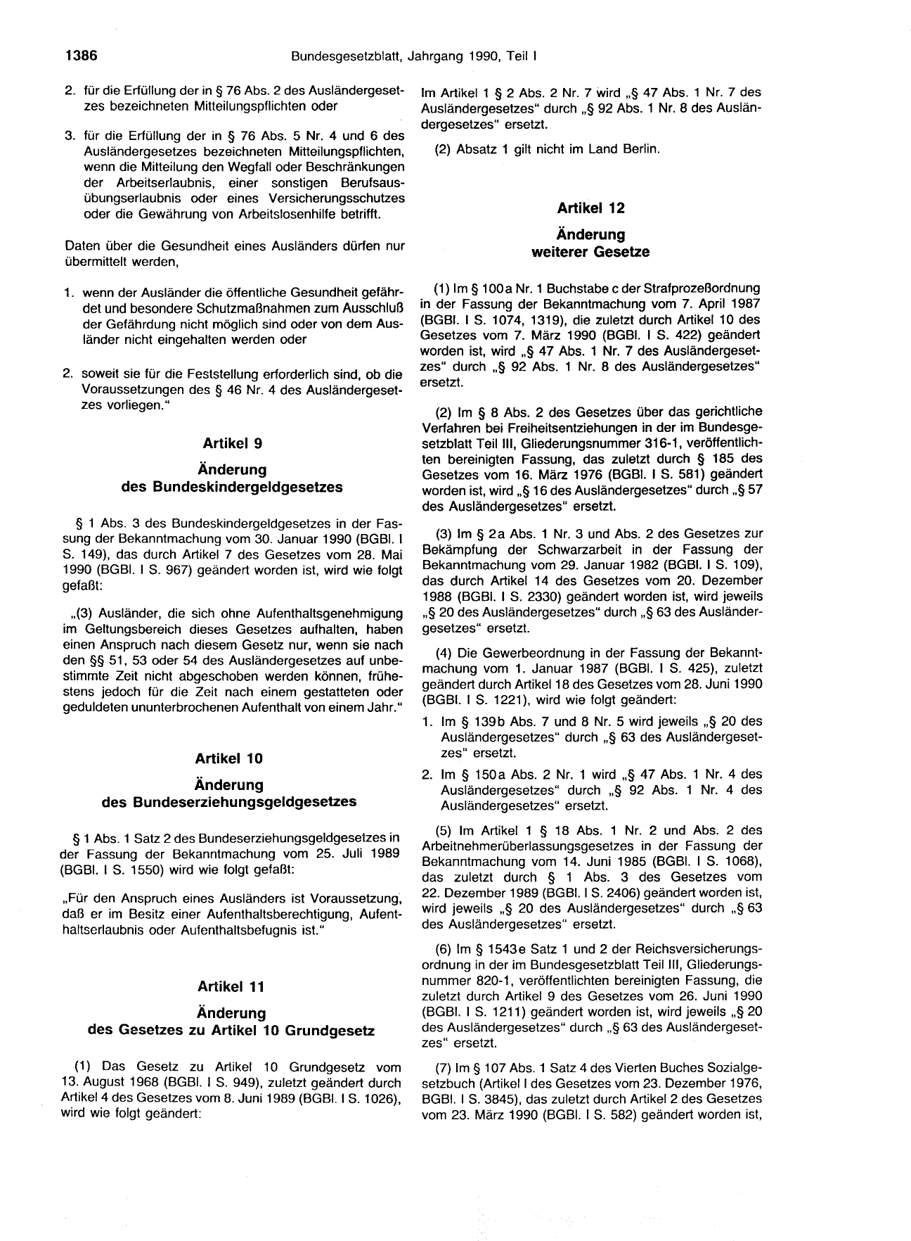 BGBl. 1990, Seite 1386 — Originalseite als Abbildung