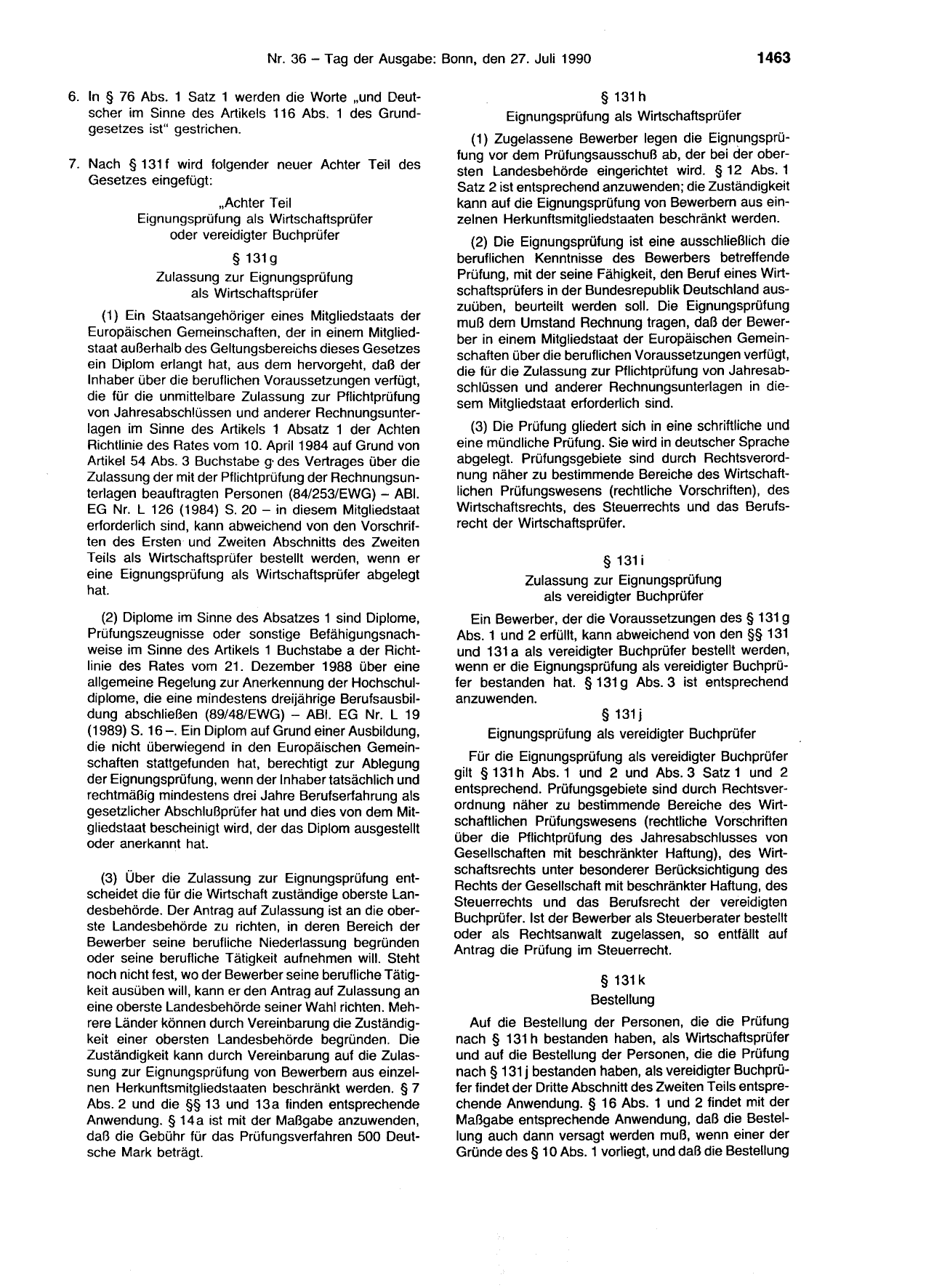 BGBl. 1990, Seite 1463 — Originalseite als Abbildung