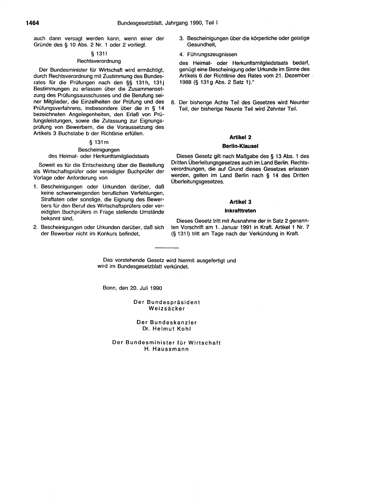 BGBl. 1990, Seite 1464 — Originalseite als Abbildung