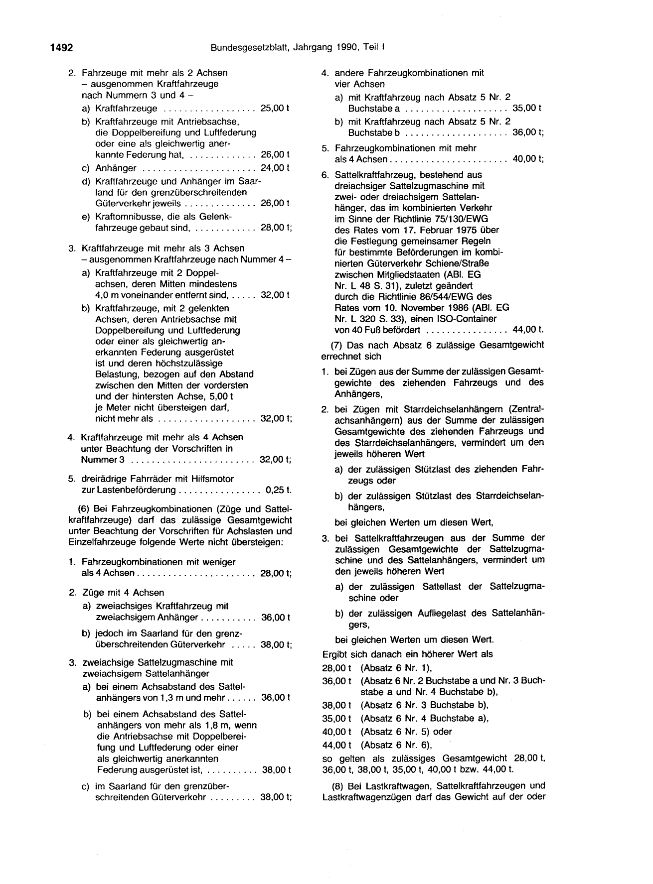 BGBl. 1990, Seite 1492 — Originalseite als Abbildung