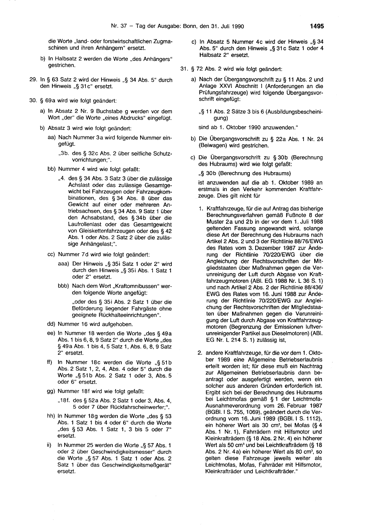 BGBl. 1990, Seite 1495 — Originalseite als Abbildung