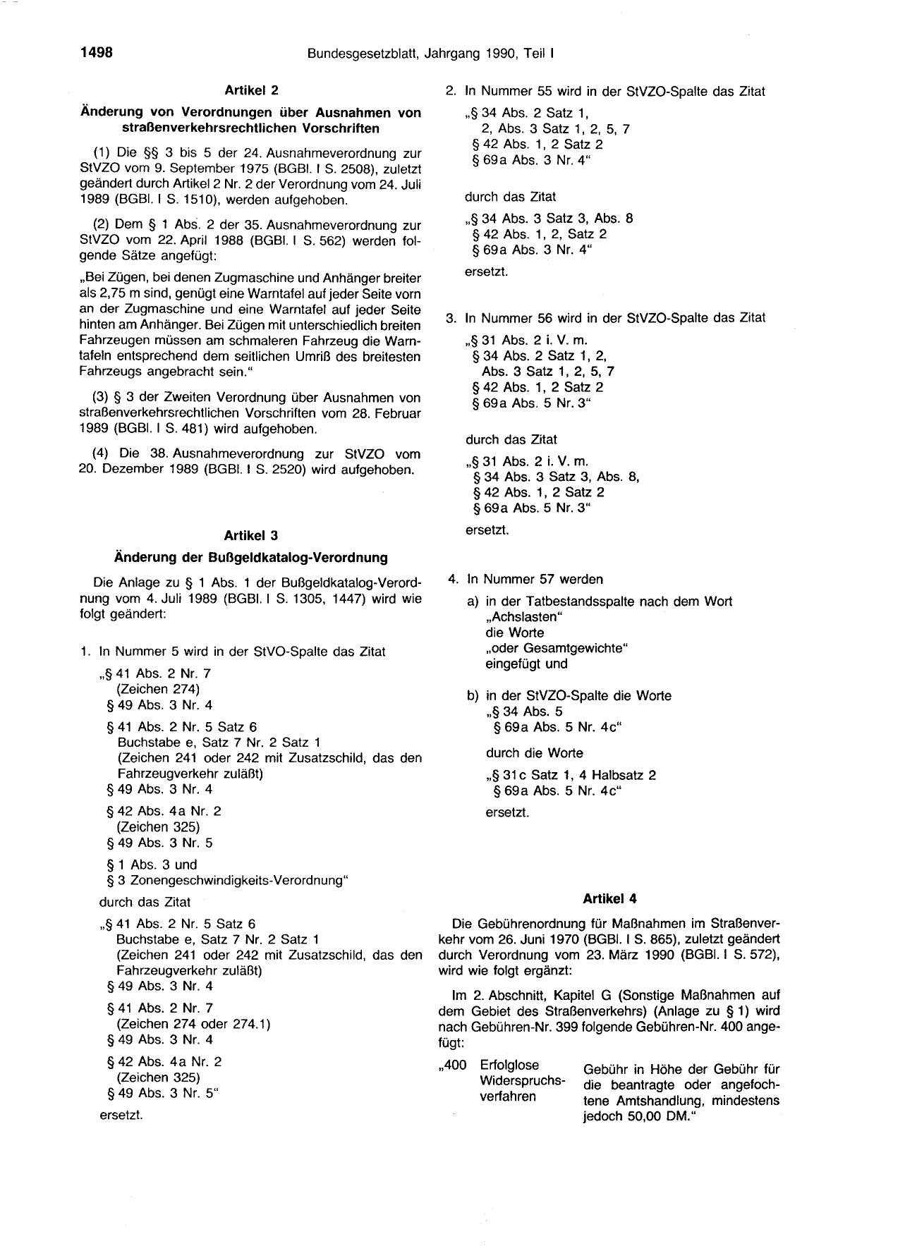 BGBl. 1990, Seite 1498 — Originalseite als Abbildung