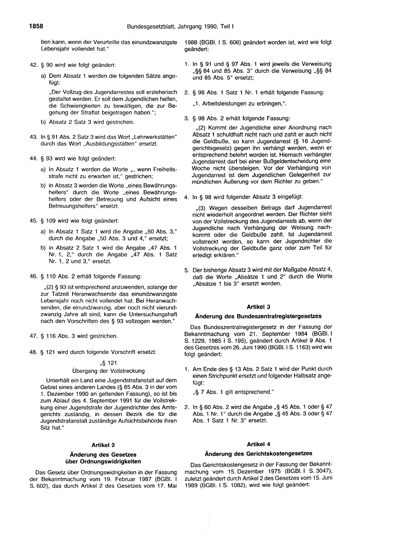 BGBl. 1990, Seite 1858 — Originalseite als Abbildung