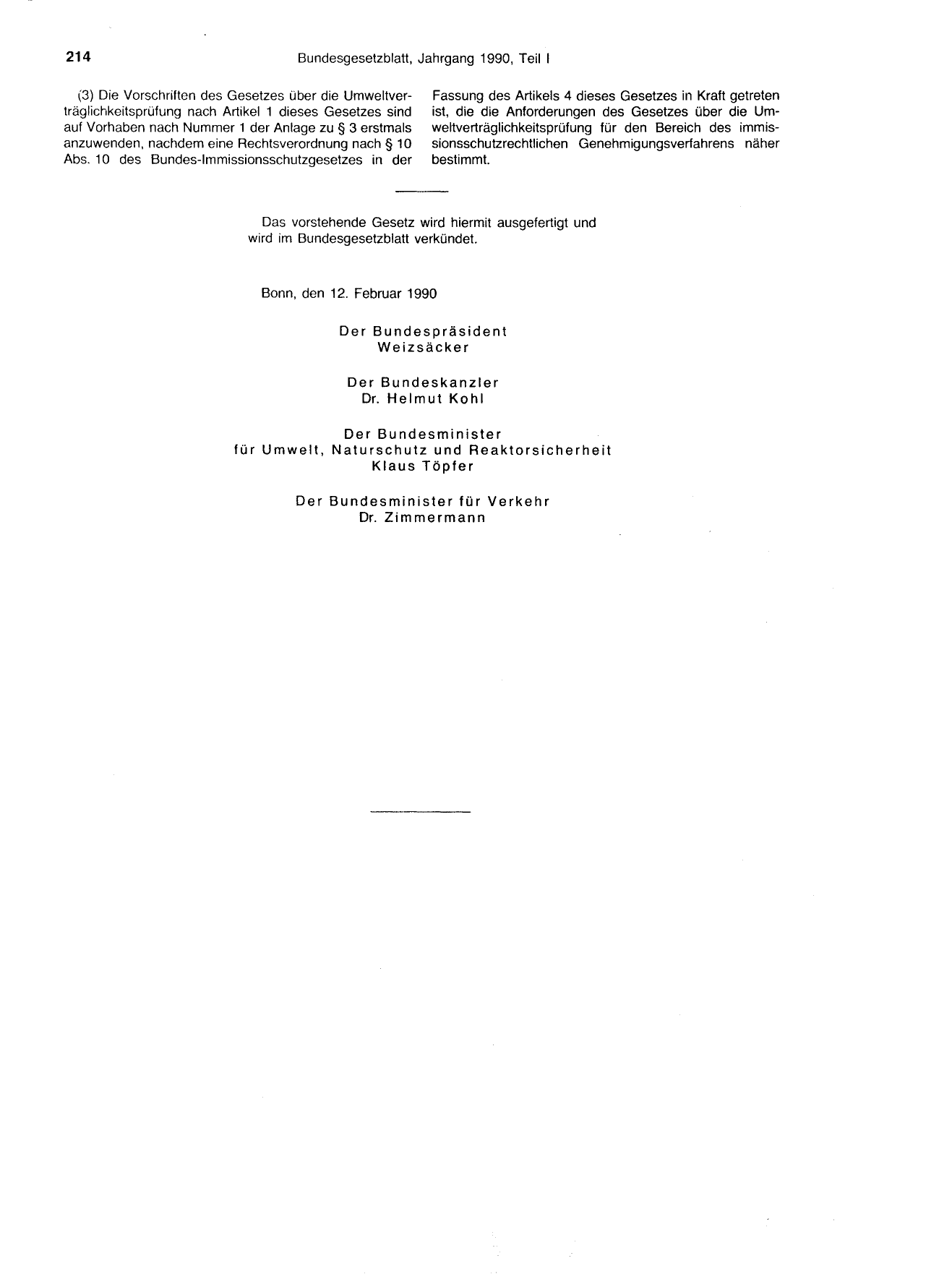BGBl. 1990, Seite 214 — Originalseite als Abbildung