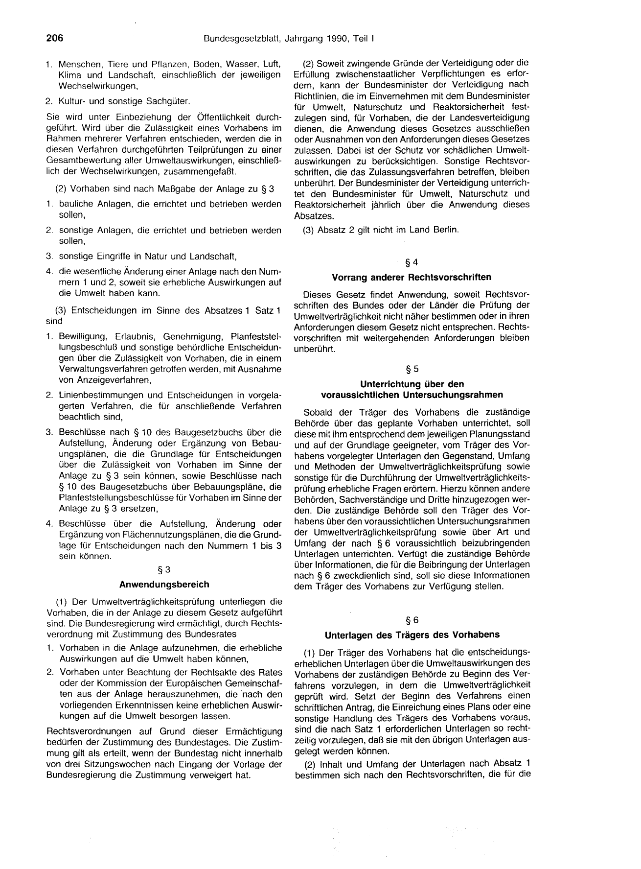 BGBl. 1990, Seite 206 — Originalseite als Abbildung