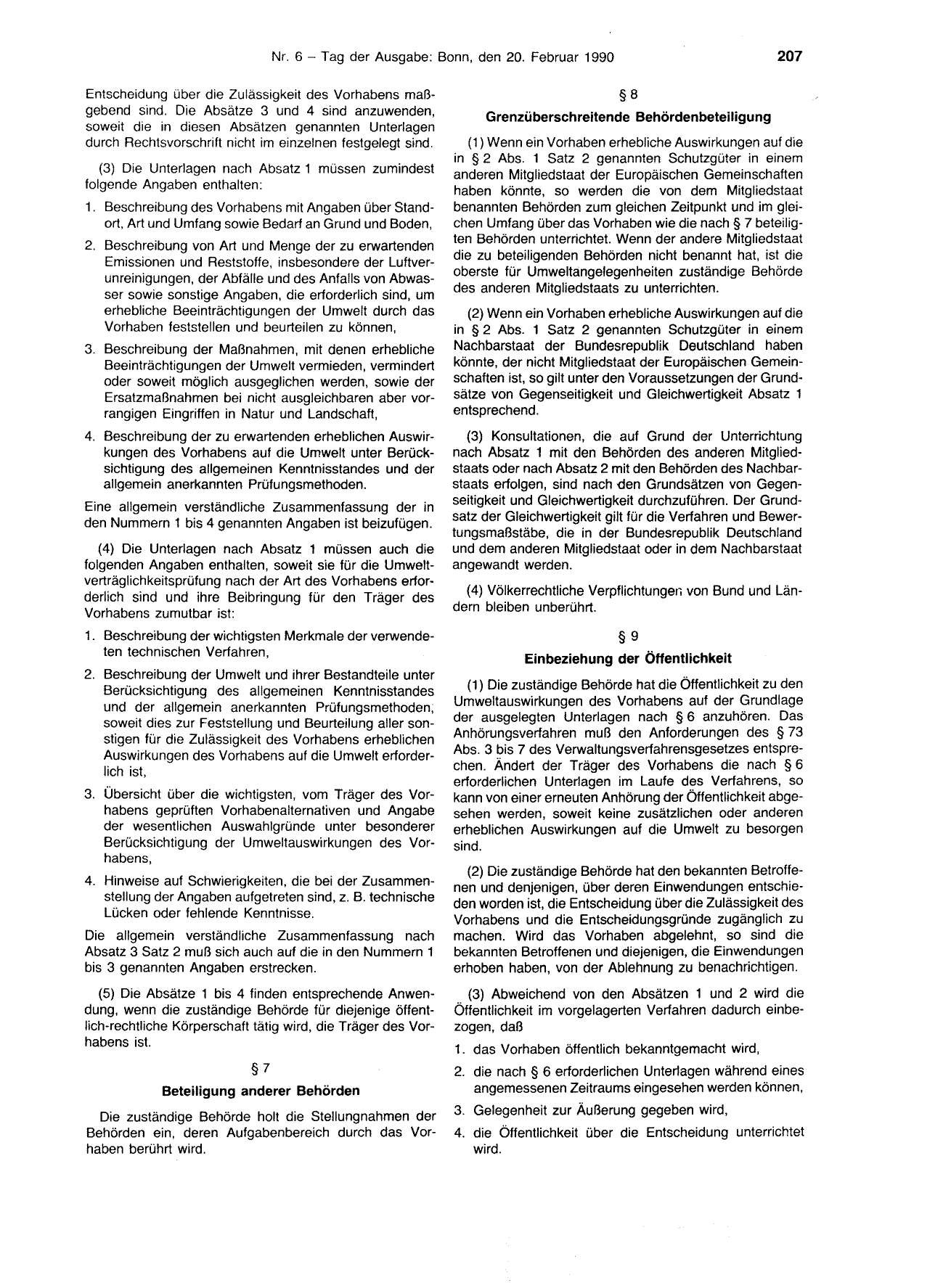BGBl. 1990, Seite 207 — Originalseite als Abbildung