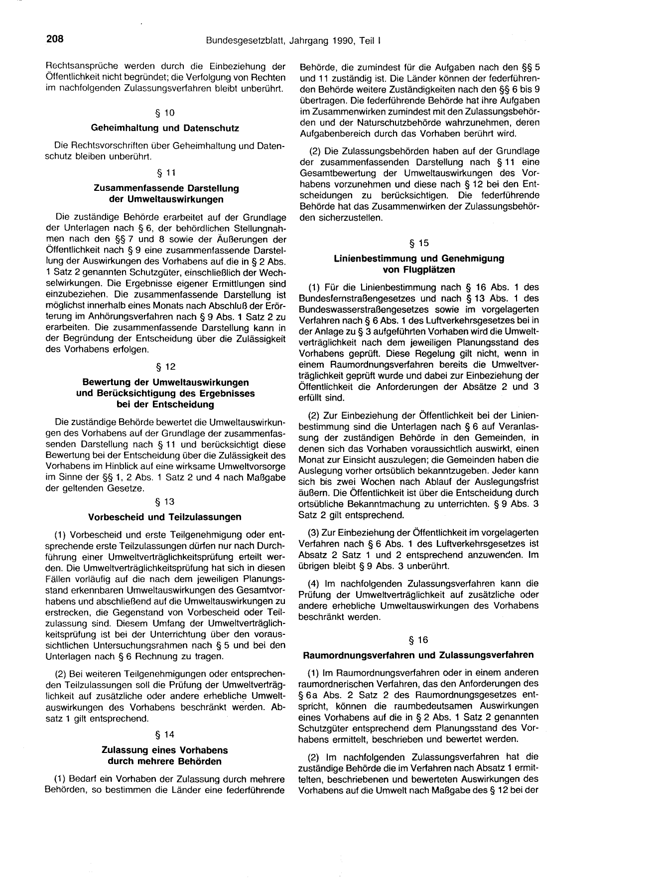 BGBl. 1990, Seite 208 — Originalseite als Abbildung