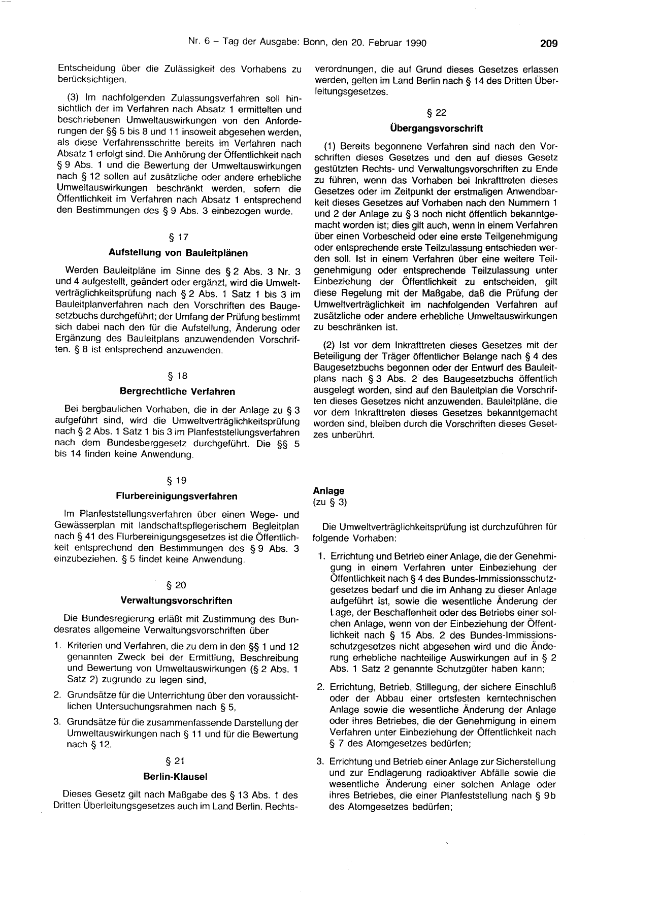 BGBl. 1990, Seite 209 — Originalseite als Abbildung