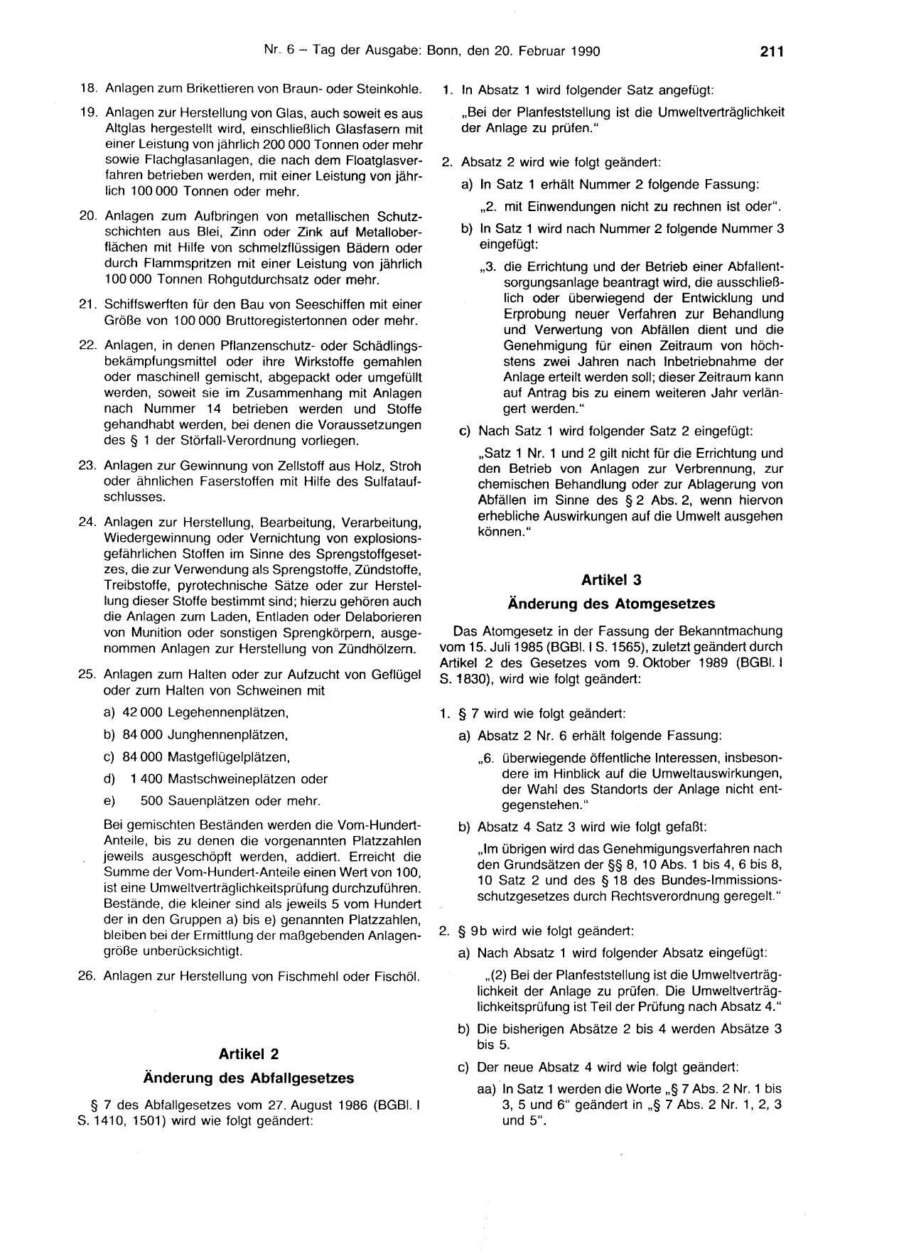 BGBl. 1990, Seite 211 — Originalseite als Abbildung