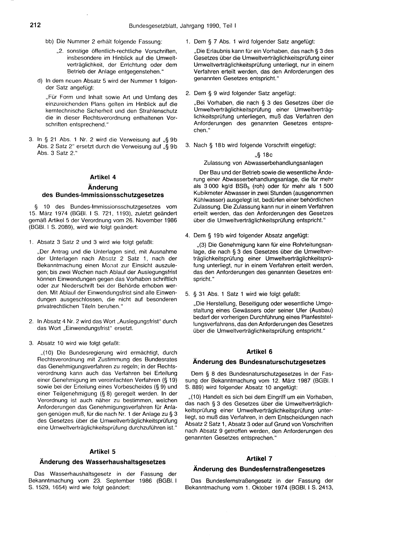 BGBl. 1990, Seite 212 — Originalseite als Abbildung