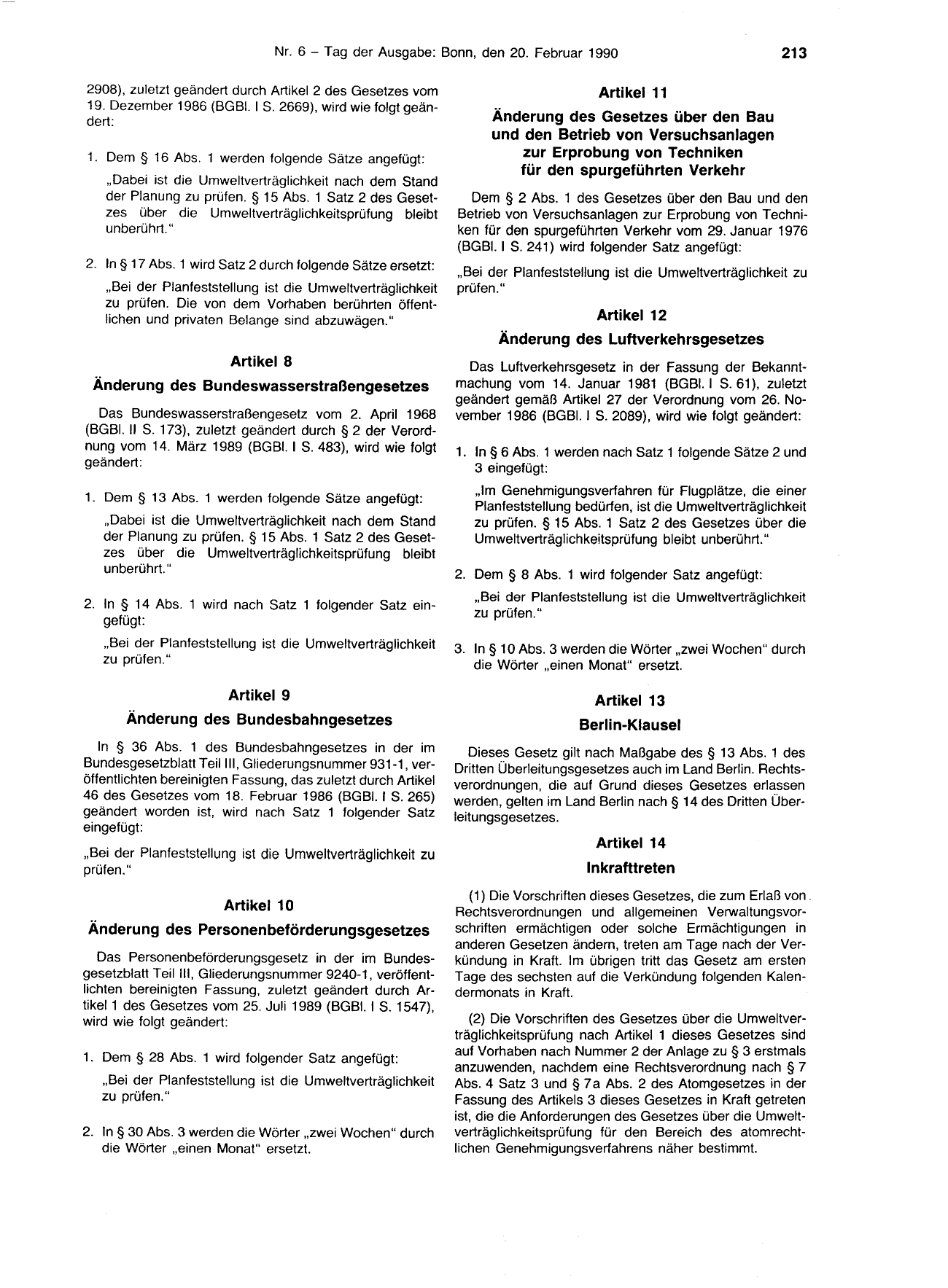 BGBl. 1990, Seite 213 — Originalseite als Abbildung