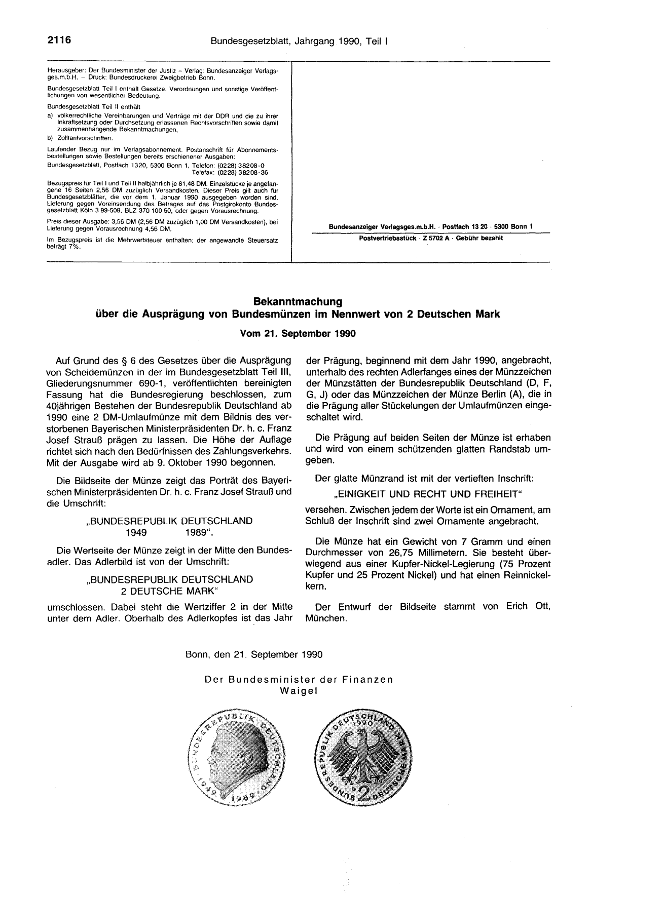 BGBl. 1990, Seite 2116 — Originalseite als Abbildung