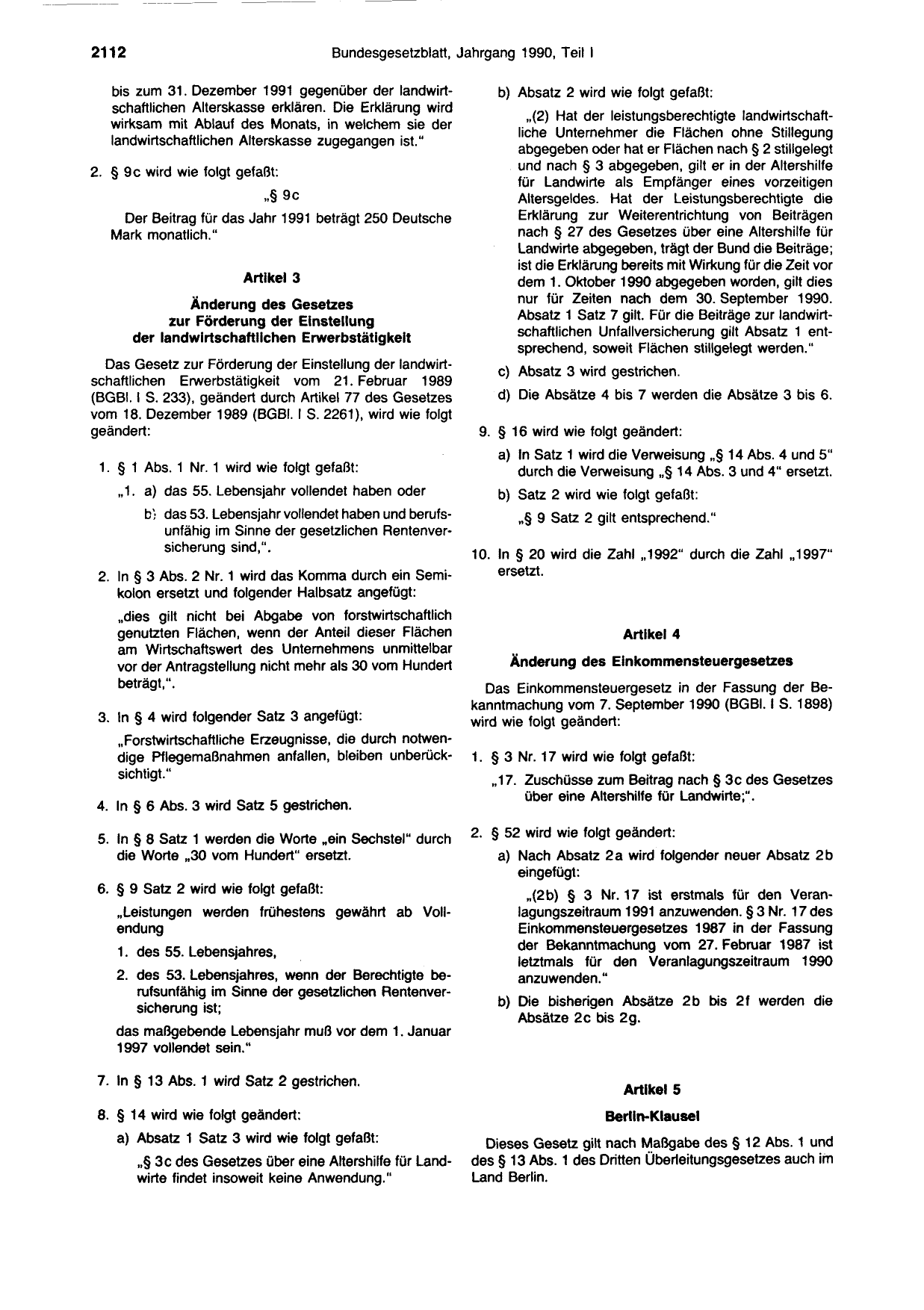 BGBl. 1990, Seite 2112 — Originalseite als Abbildung