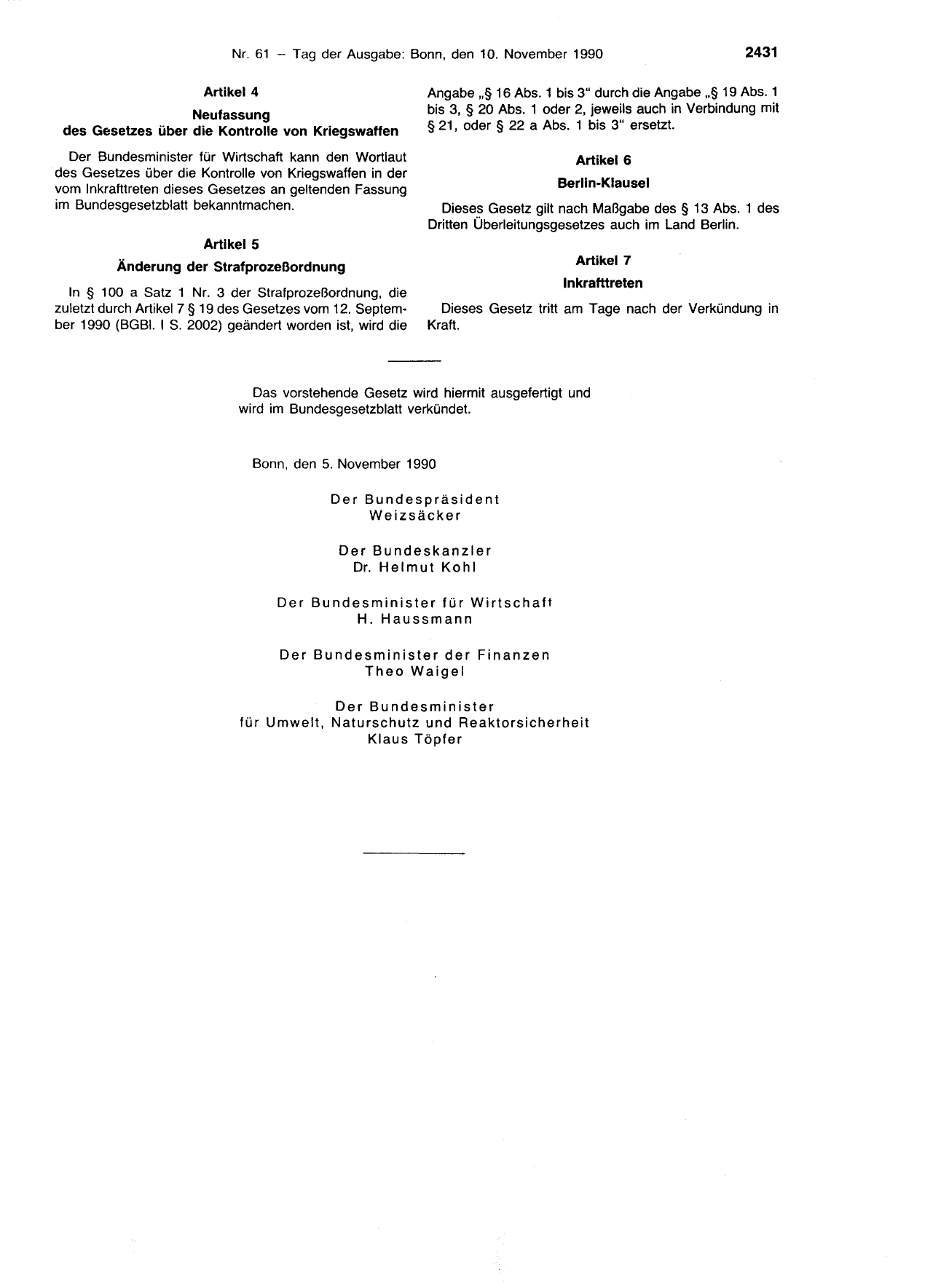 BGBl. 1990, Seite 2431 — Originalseite als Abbildung