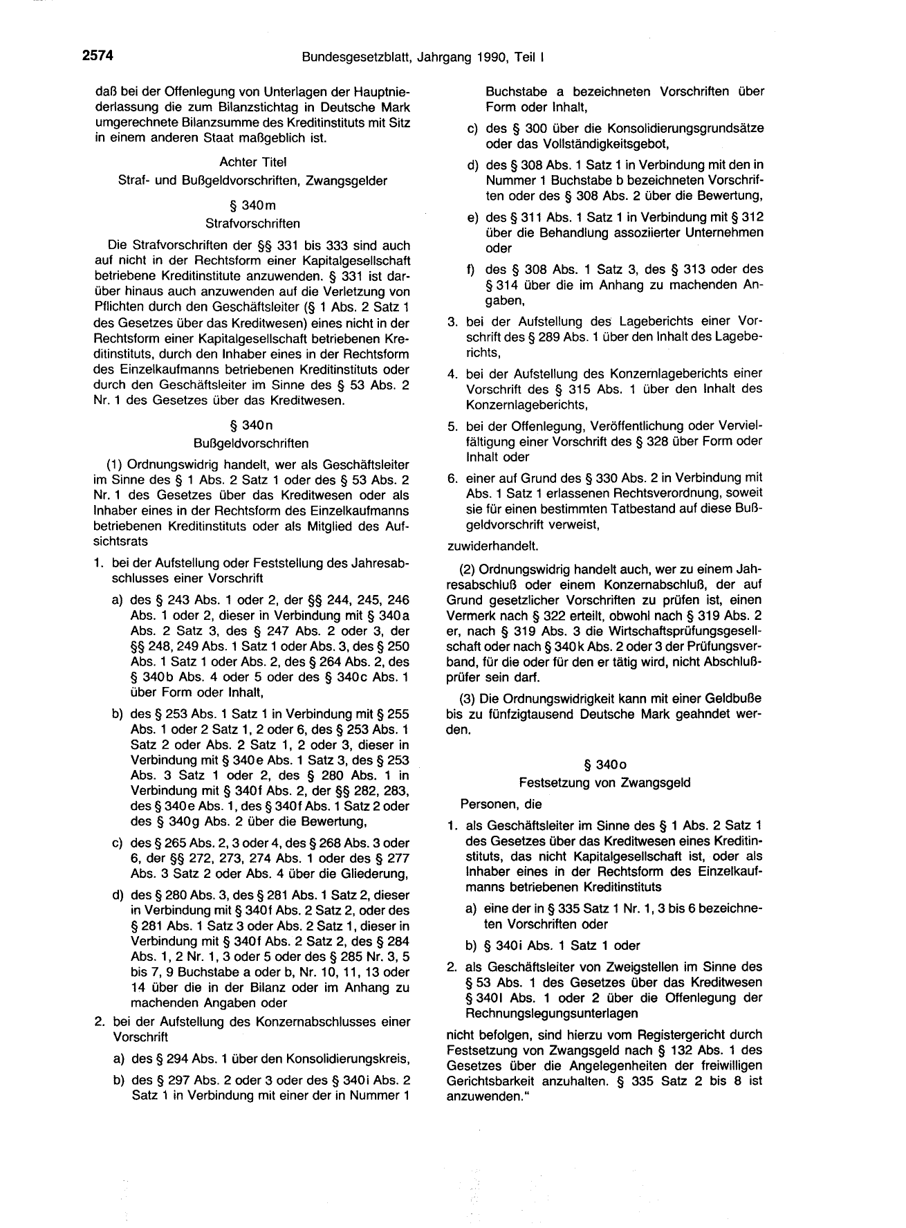 BGBl. 1990, Seite 2574 — Originalseite als Abbildung