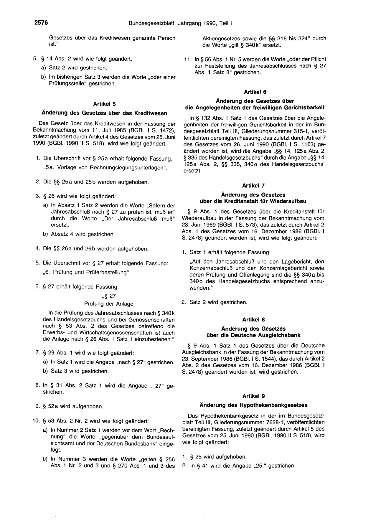 BGBl. 1990, Seite 2576 — Originalseite als Abbildung
