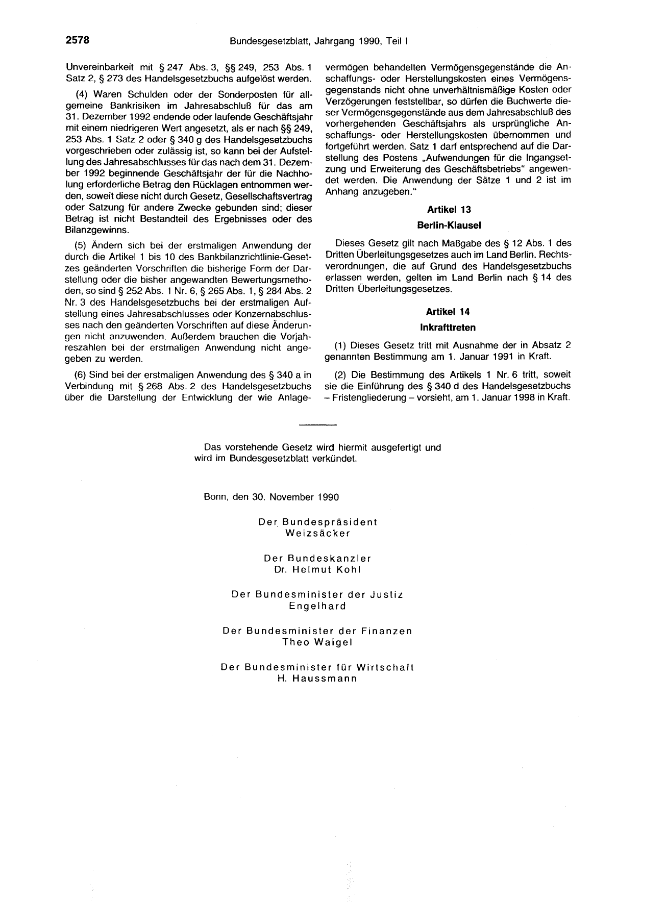 BGBl. 1990, Seite 2578 — Originalseite als Abbildung