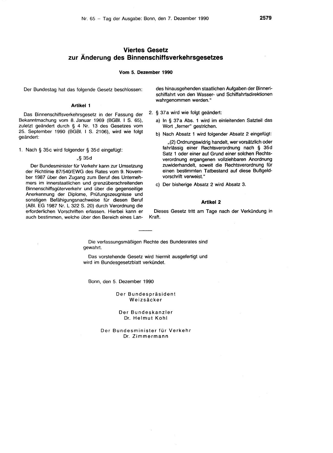 BGBl. 1990, Seite 2579 — Originalseite als Abbildung