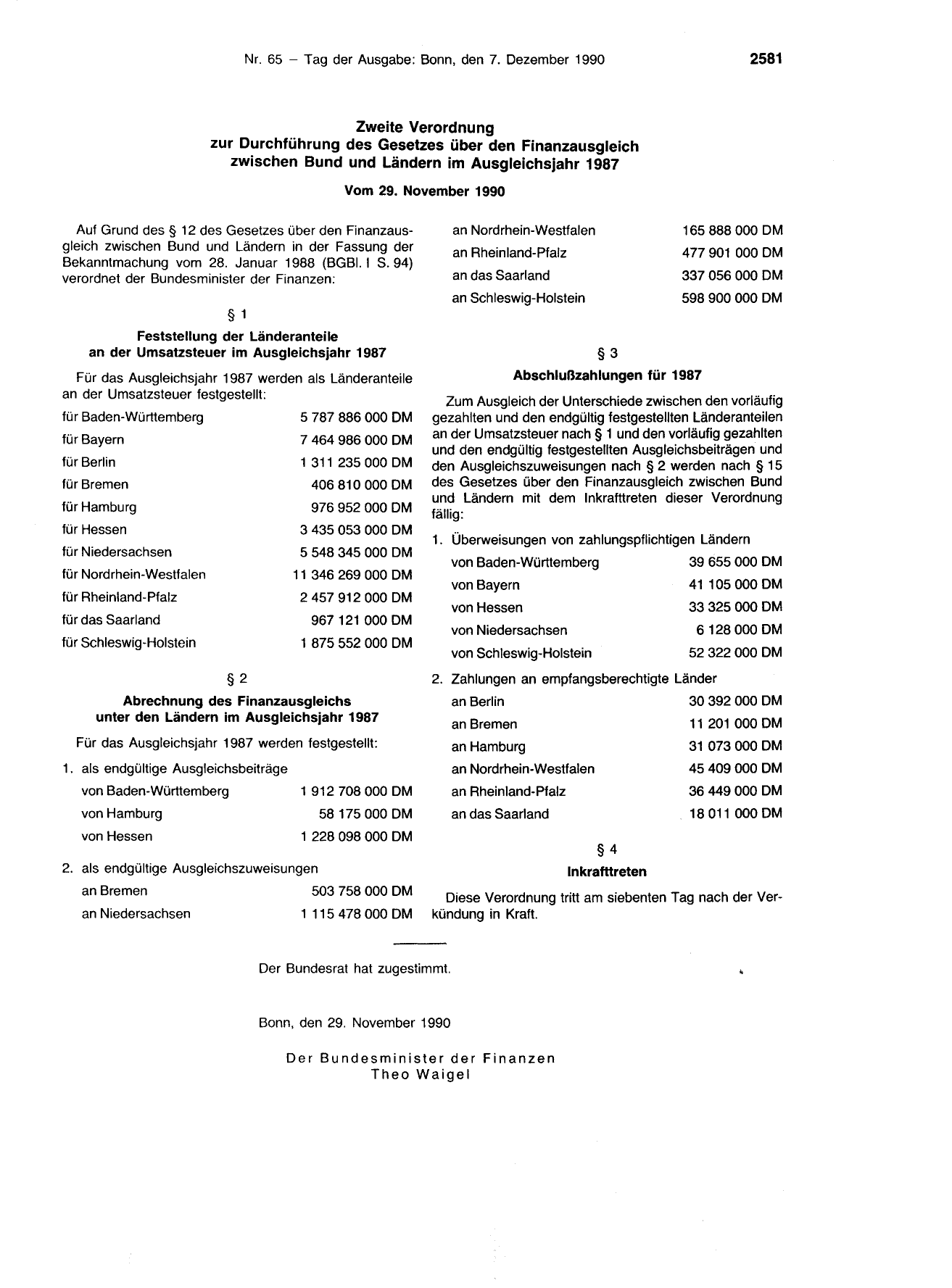 BGBl. 1990, Seite 2581 — Originalseite als Abbildung