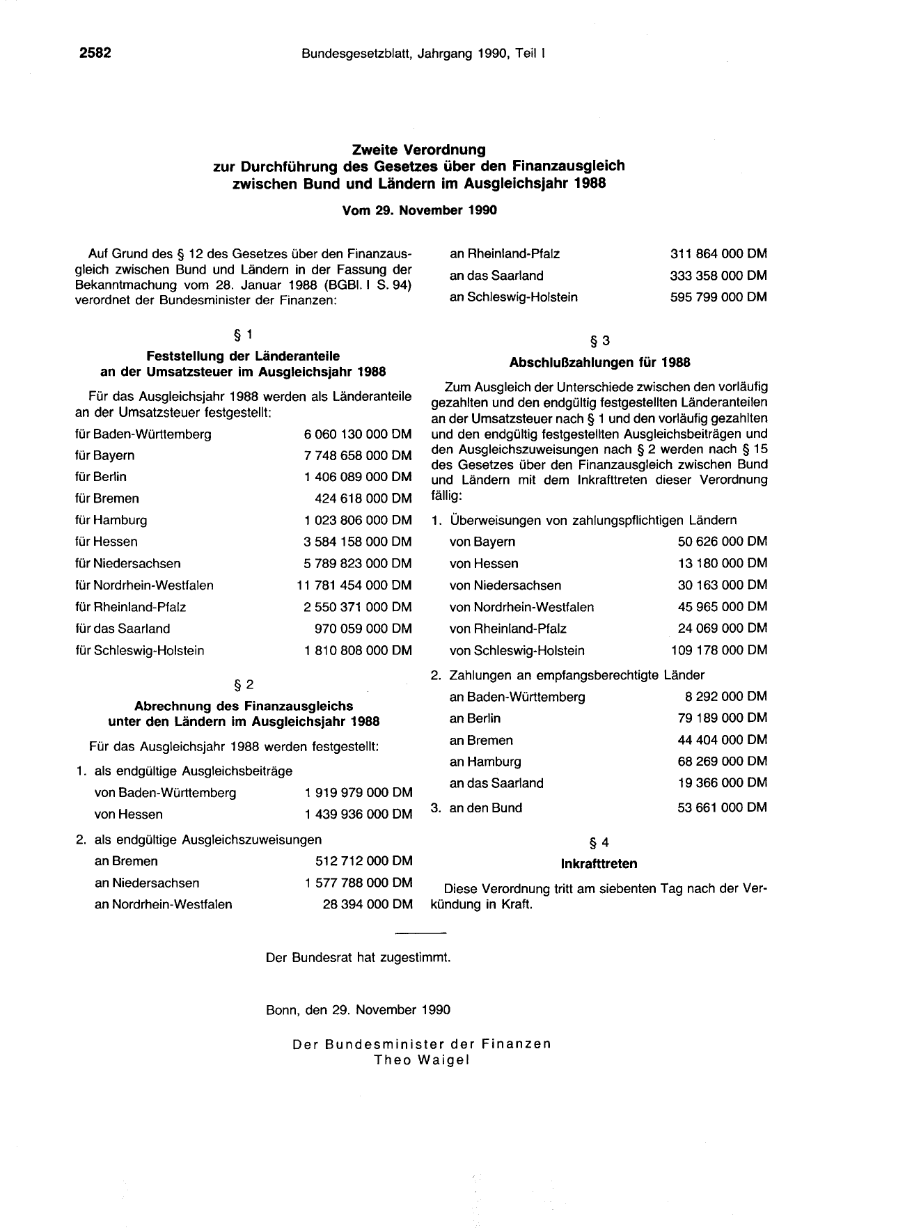 BGBl. 1990, Seite 2582 — Originalseite als Abbildung