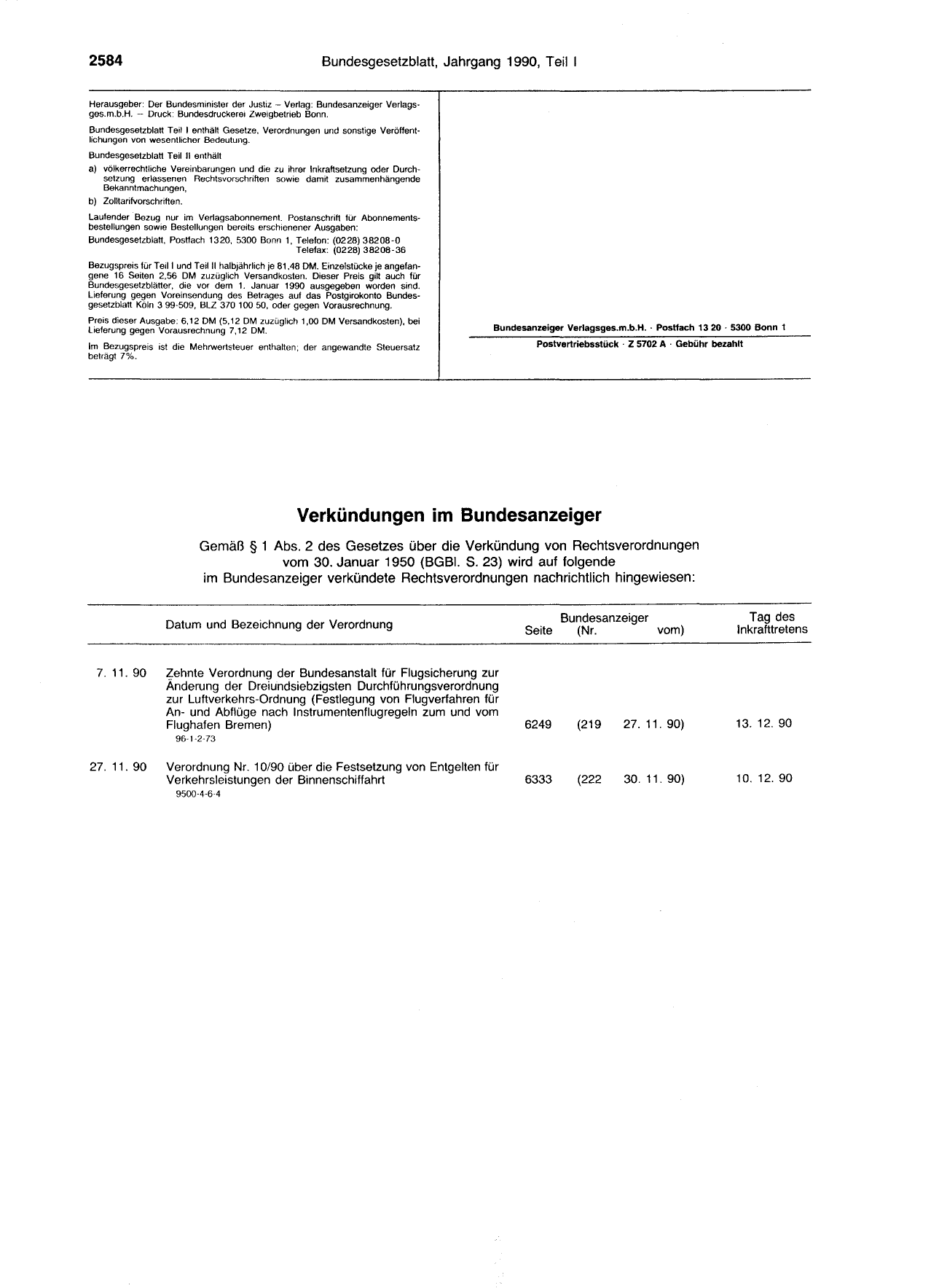 BGBl. 1990, Seite 2584 — Originalseite als Abbildung