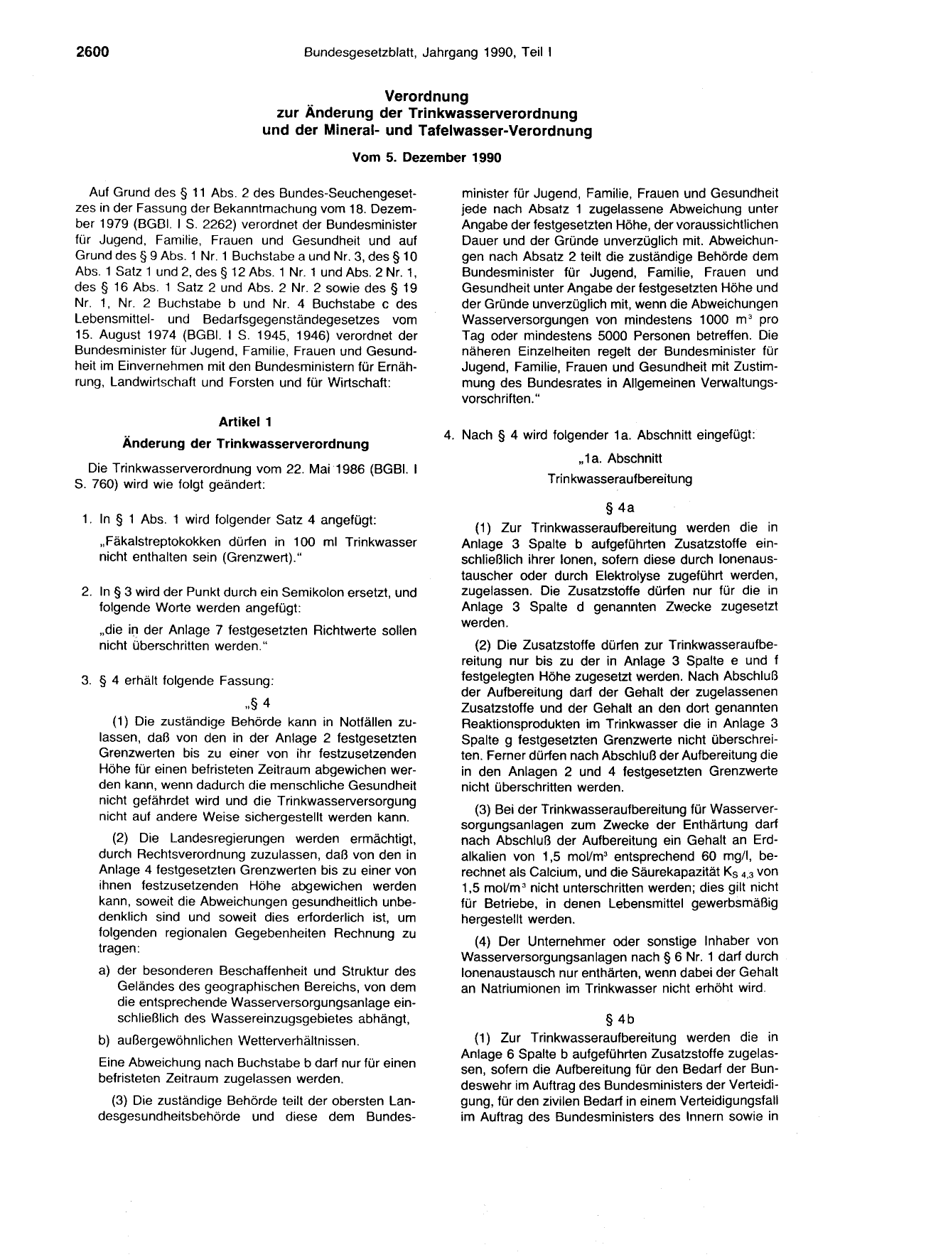 BGBl. 1990, Seite 2600 — Originalseite als Abbildung