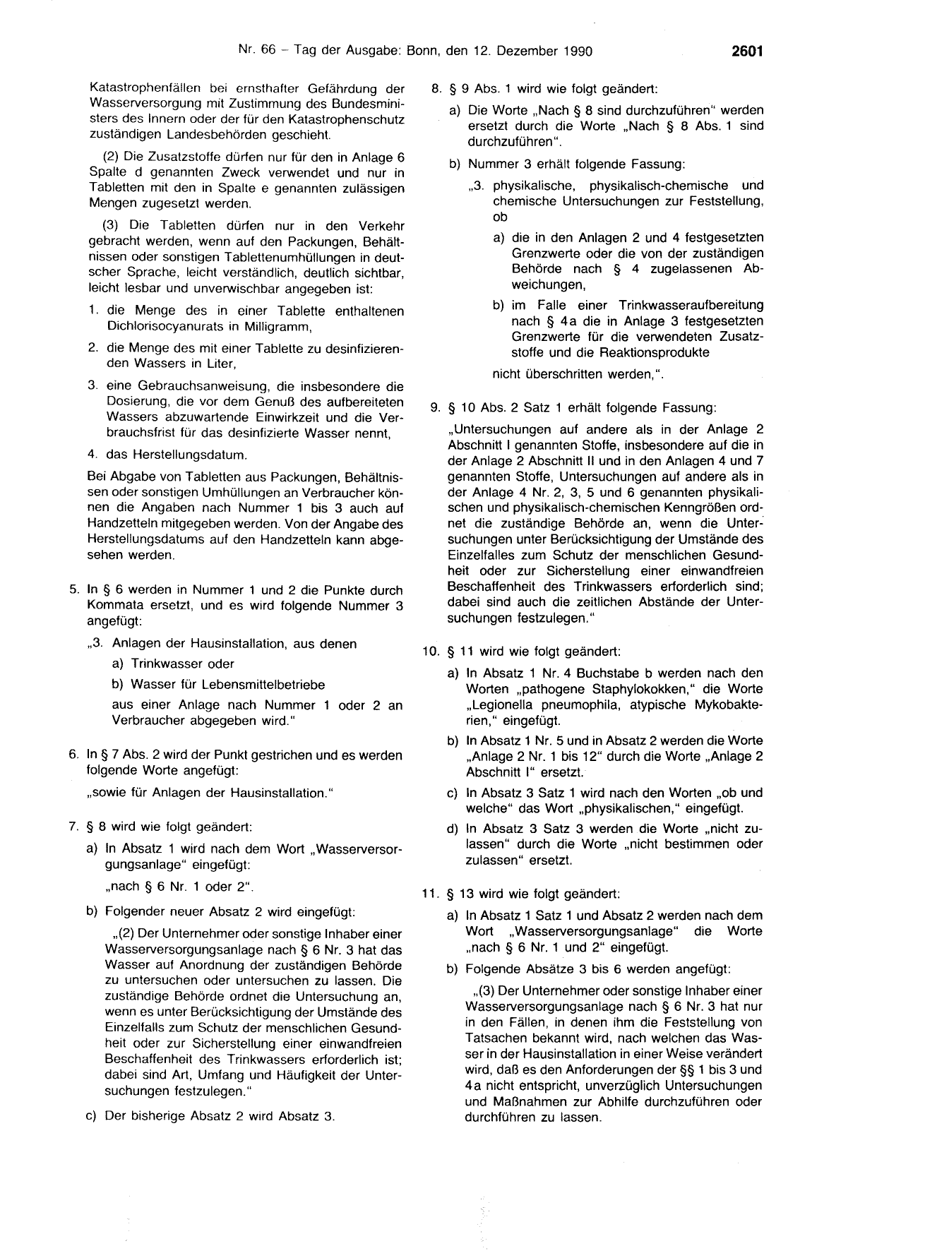 BGBl. 1990, Seite 2601 — Originalseite als Abbildung