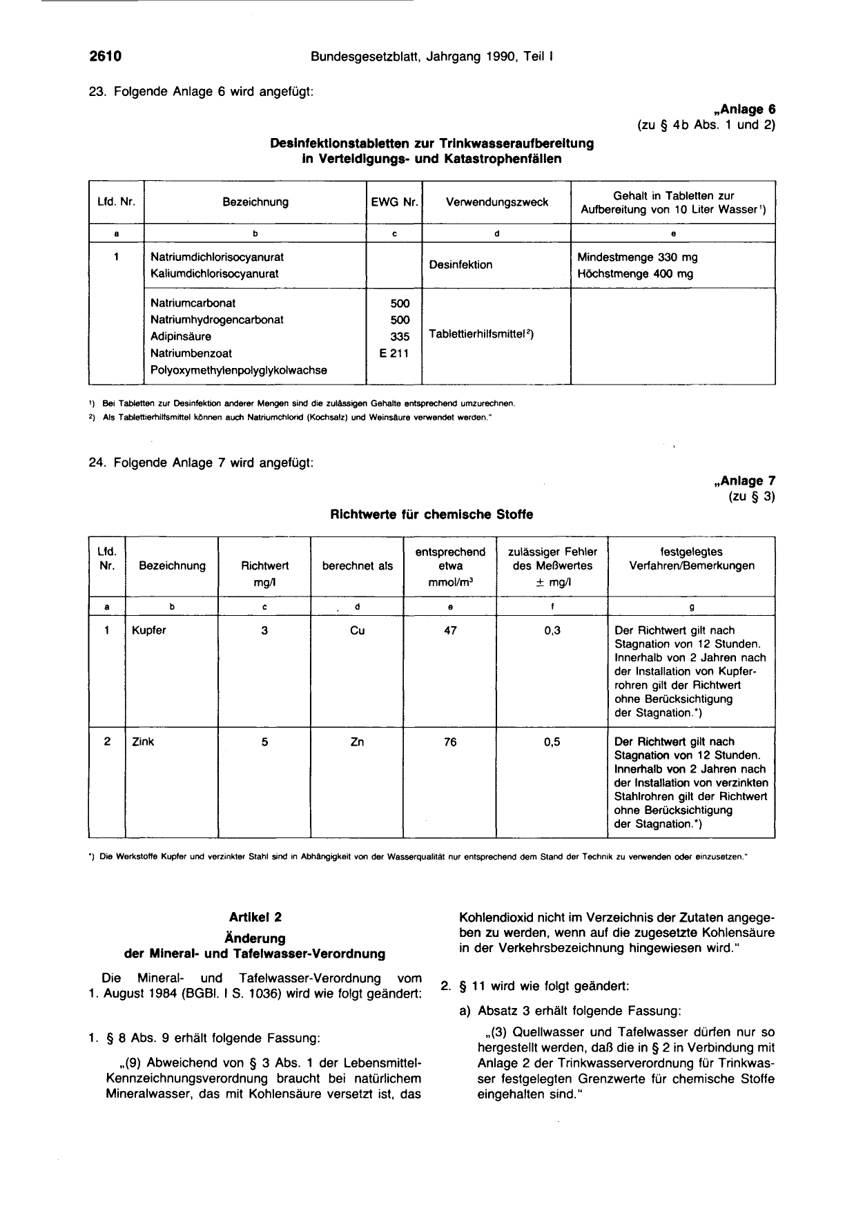 BGBl. 1990, Seite 2610 — Originalseite als Abbildung