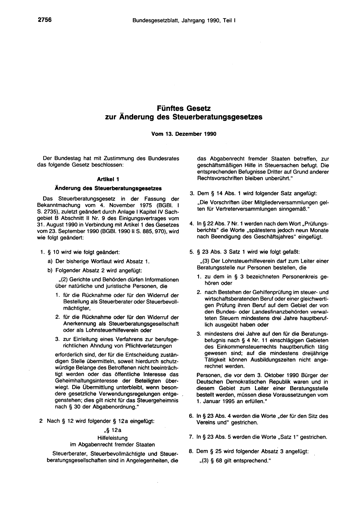 BGBl. 1990, Seite 2756 — Originalseite als Abbildung