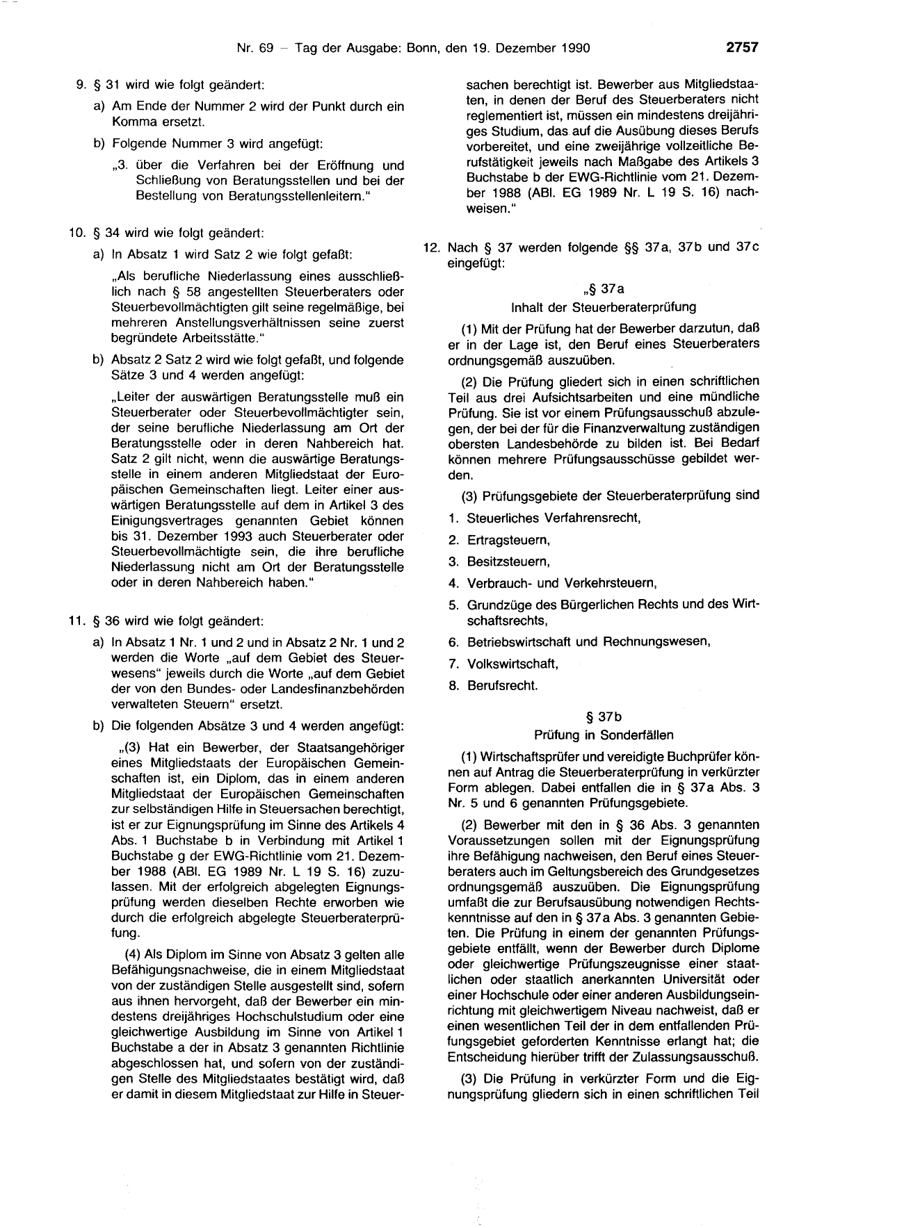 BGBl. 1990, Seite 2757 — Originalseite als Abbildung